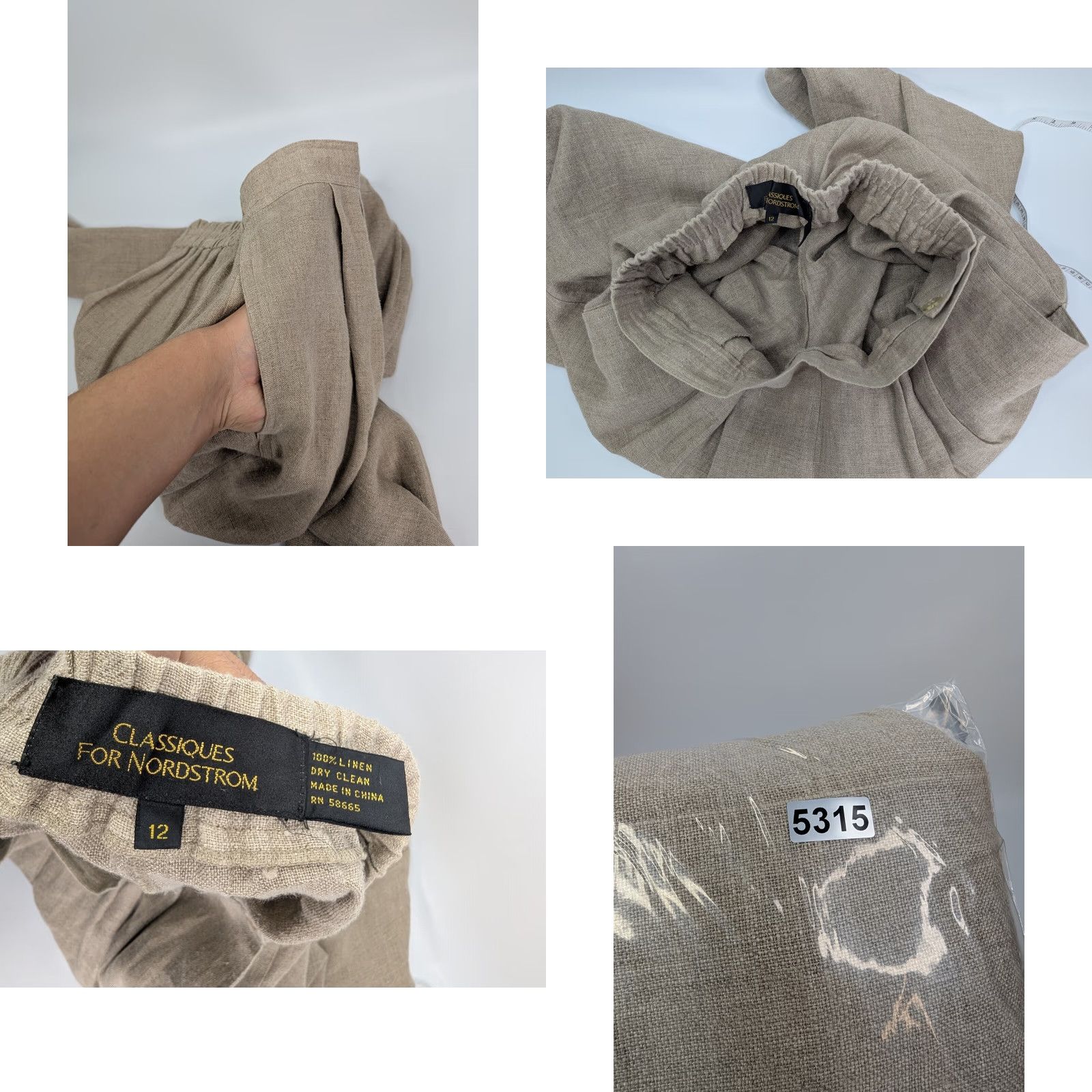 Nordstrom Classiques for Nordstrom Linen Baggy Wide-Leg Pants Beige 12 Womens Paperbag Size 12 Clothing Linen Pant Size 34" / US 12 / IT 48 - 9 Thumbnail