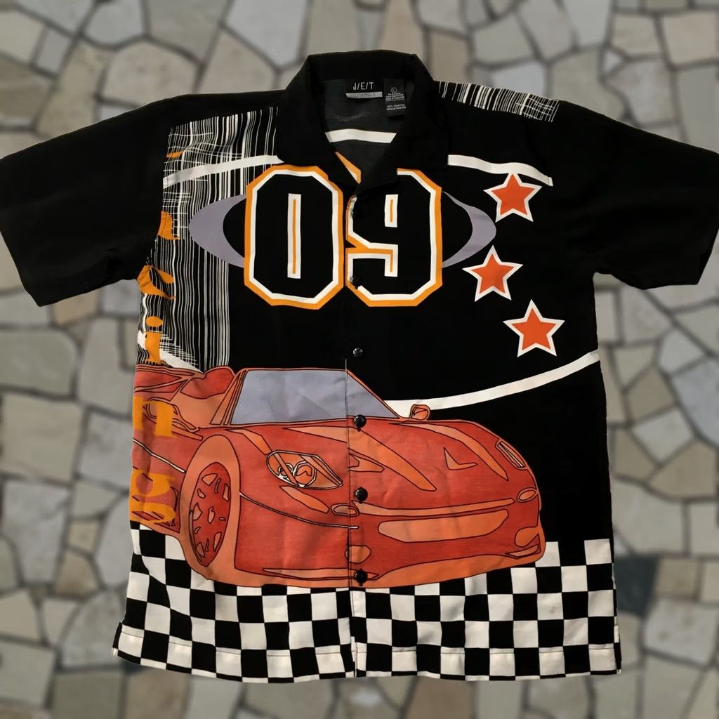 NASCAR j/e/t Racing Mens L Button up Shirt Black Graphic Screaming muscle cars 09 nascar Size US L / EU 52-54 / 3 - 1 Thumbnail