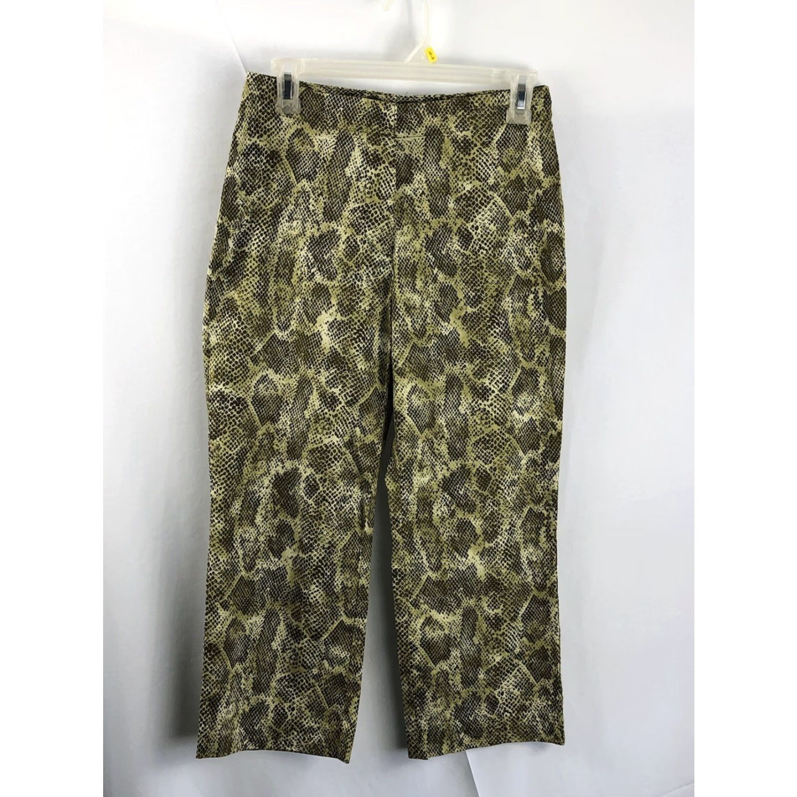 Vintage NY Khakis Capri Pants 4 Green Snake Print 27" Waist Straight Leg Stretch Y2K 90s Size 27" / US 4 / IT 40 - 2 Thumbnail