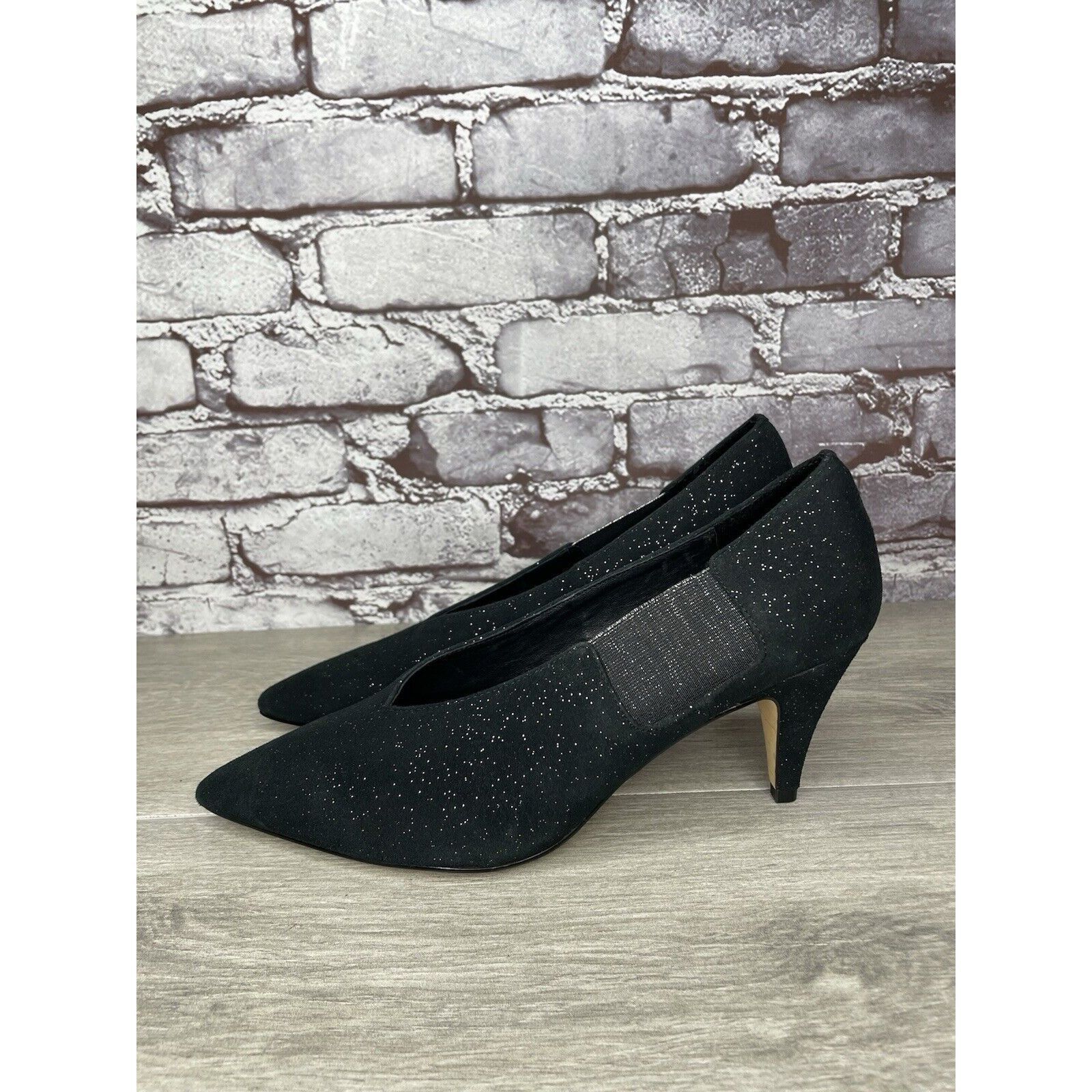 Free People Free People Black Suede Glitter Slip On Pointed Toe Heels Wo Size US 8.5 / IT 38.5 - 11 Thumbnail