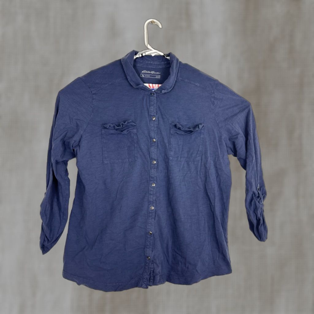 Eddie Bauer Eddie Bauer Womens Button-Up Shirt Navy Blue 1X Long Sleeve Cotton Adjustable Shirt Womens 1X Navy Blue Long Sleeve Cotton Adjustable Size XL / US 12-14 / IT 48-50 - 1 Thumbnail