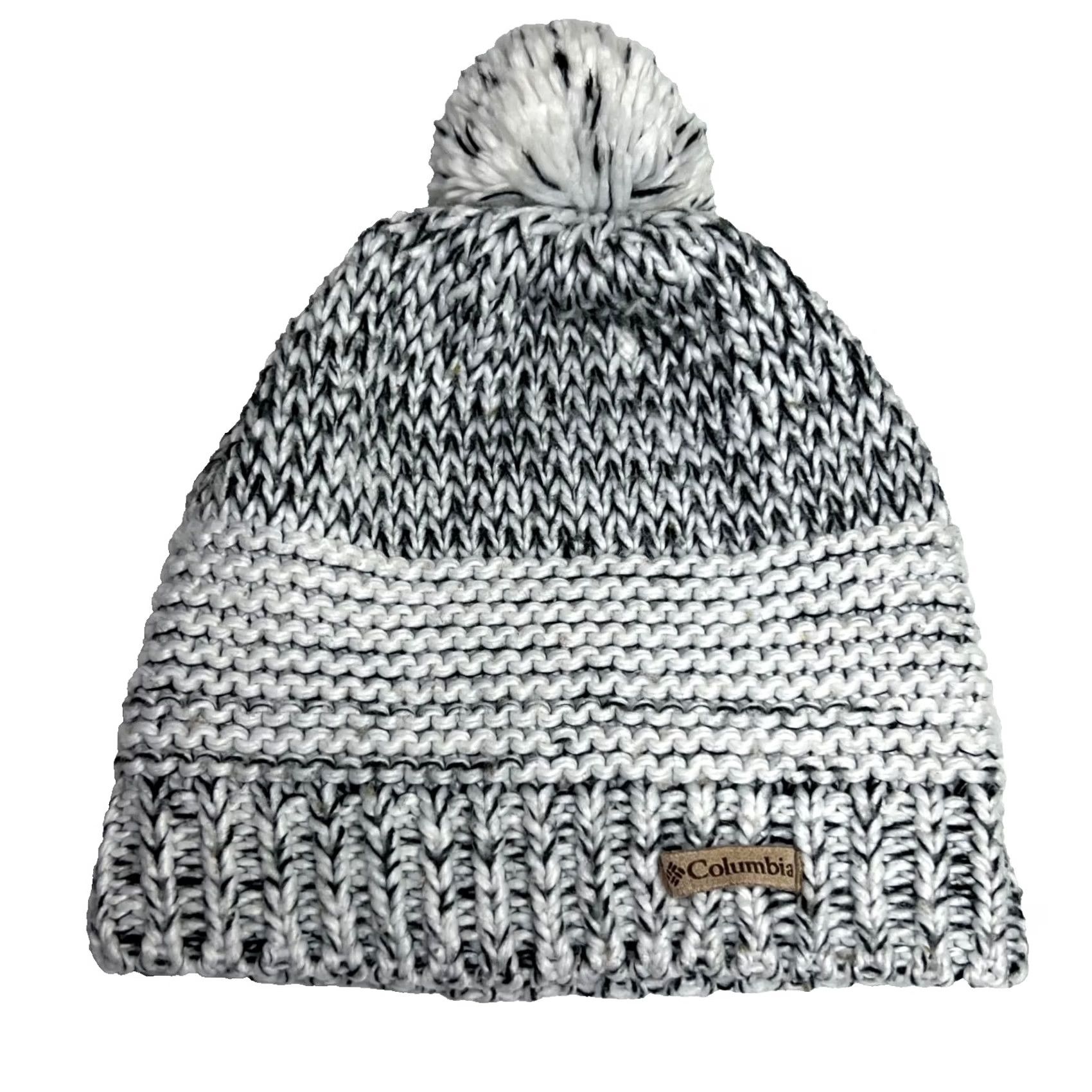 Vintage Columbia Beanie Pom Knit Hat Womens One Size White Black Lined Size ONE SIZE - 2 Thumbnail