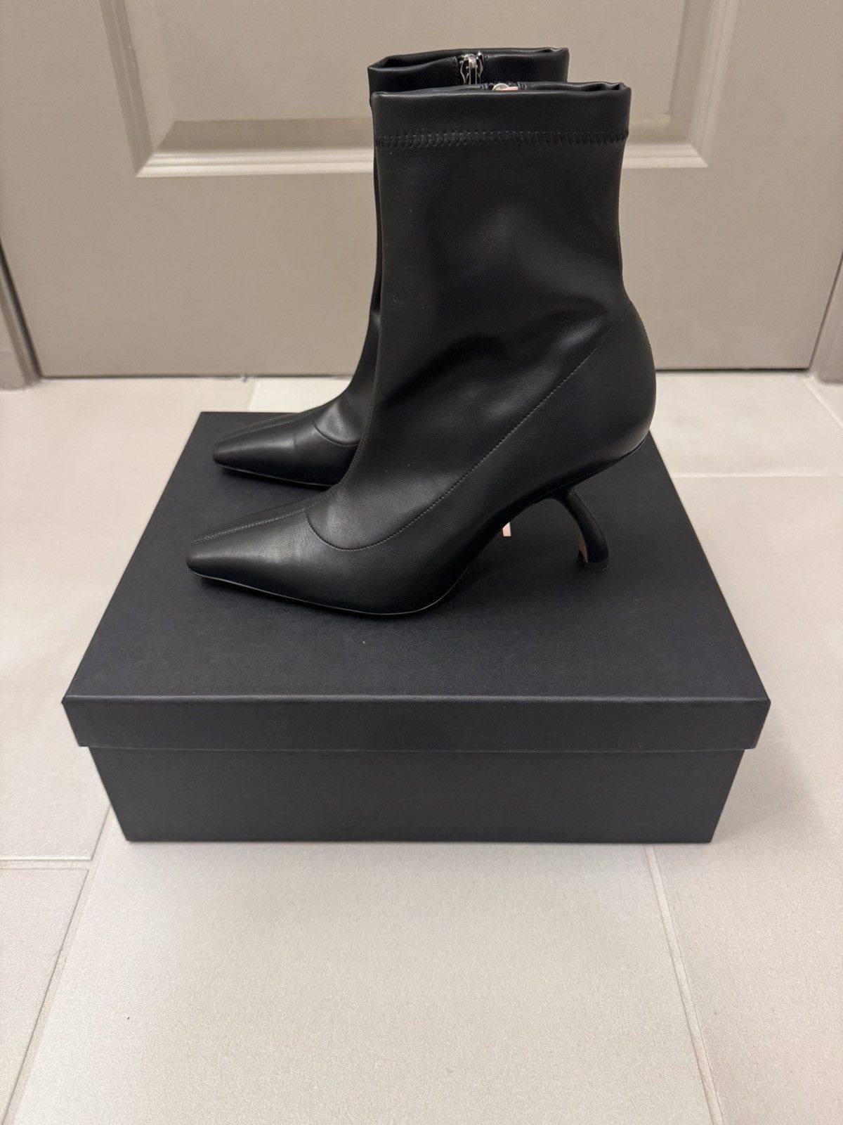 Other Last Chance|Black Leather Square Toe Stiletto Boots Size 7.5 Size US 7.5 / IT 37.5 - 1 Thumbnail