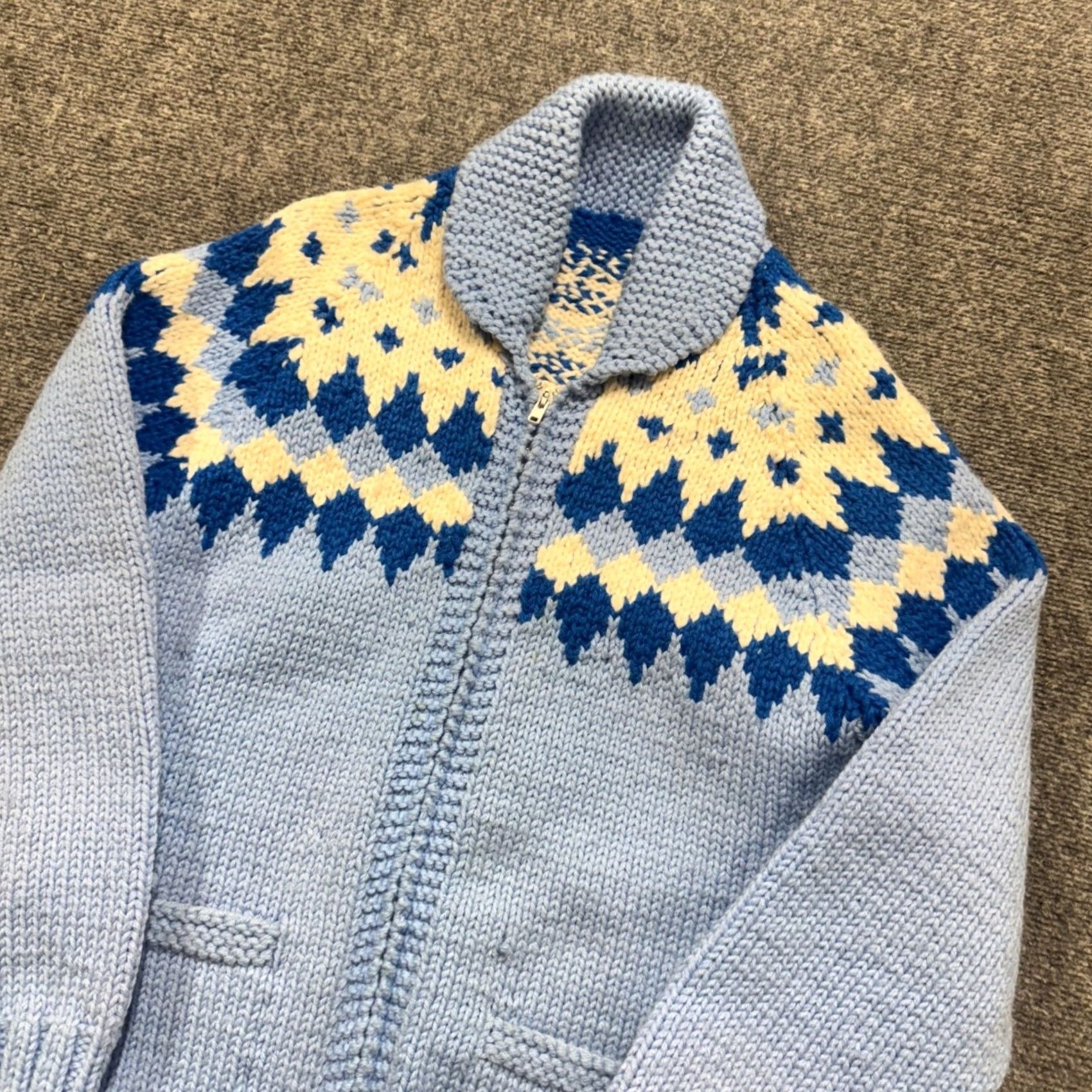 The Unbranded Brand VINTAGE Cardigan Sweater Men's M Blue Wool Distressed C&C Knit Stained Distressing C&C Cardigan Men Size US M / EU 48-50 / 2 - 2 Thumbnail