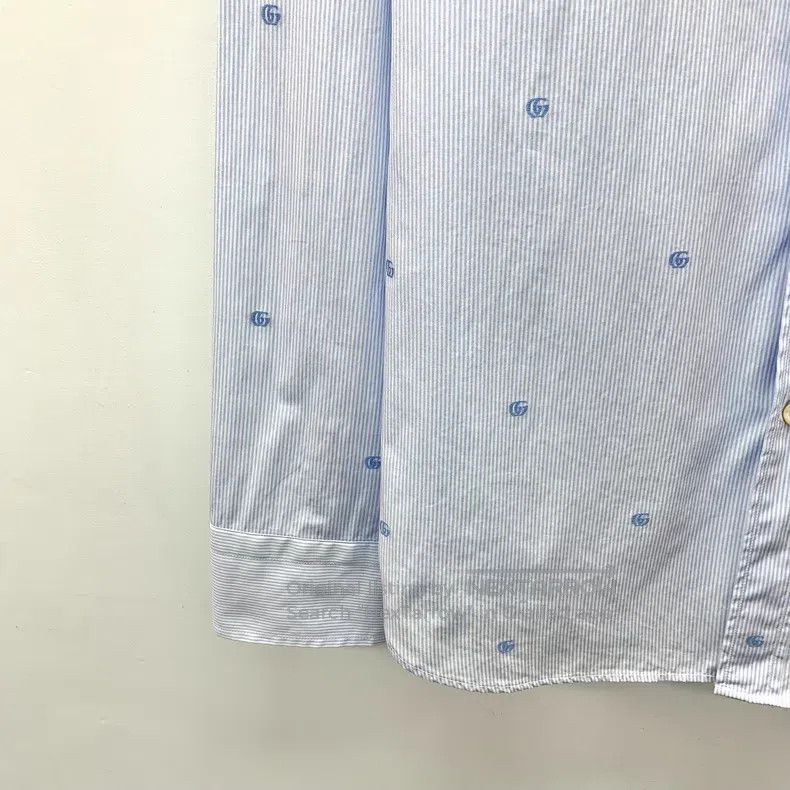 Gucci Gucci Size 37 Light blue striped double G embroidered cott Size US XXS / EU 40 - 4 Thumbnail