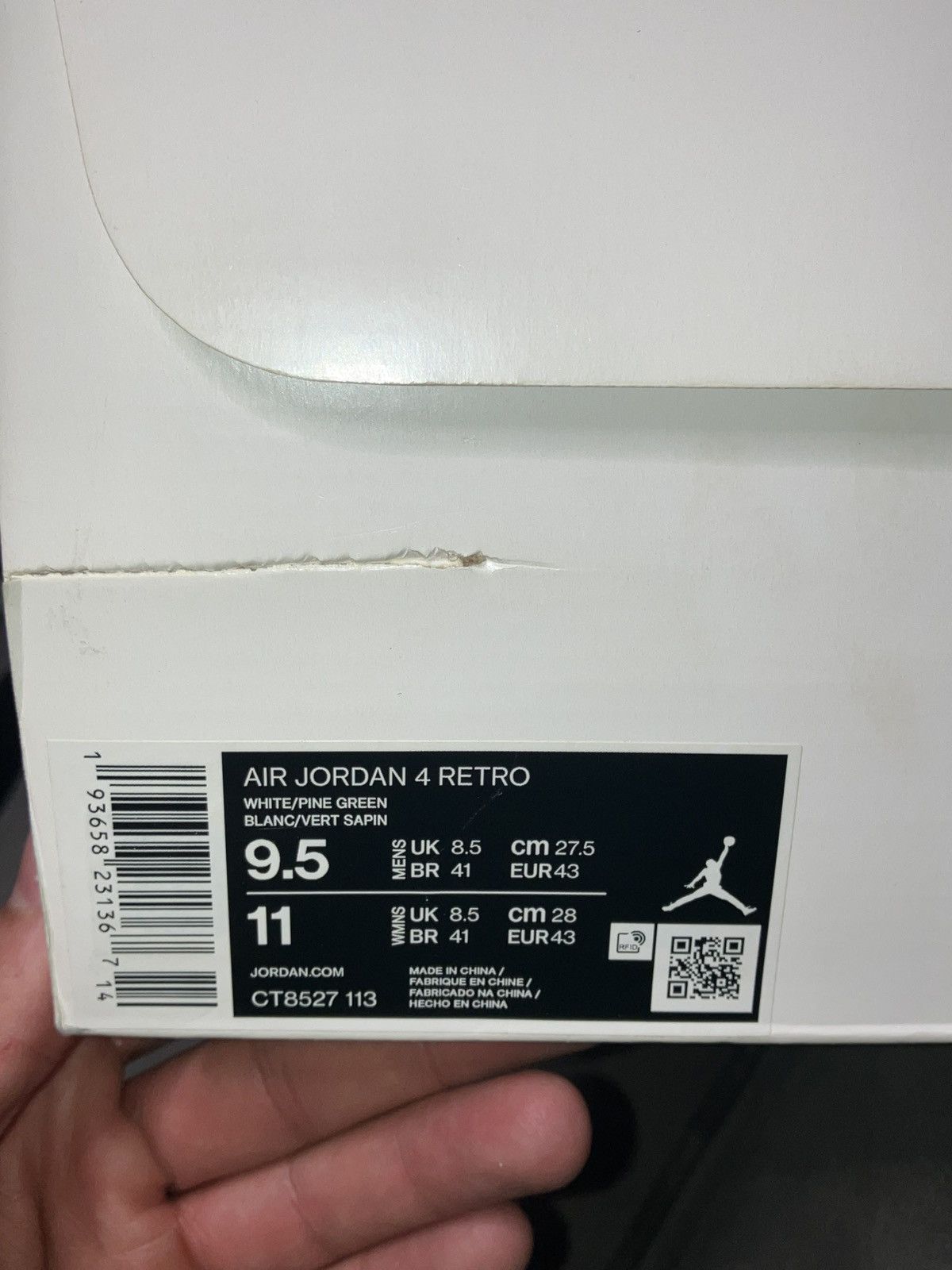Jordan Brand Sz 9.5m- AJ4 Retro Metallic Green- used/og box Size US 9.5 / EU 42-43 - 9 Thumbnail