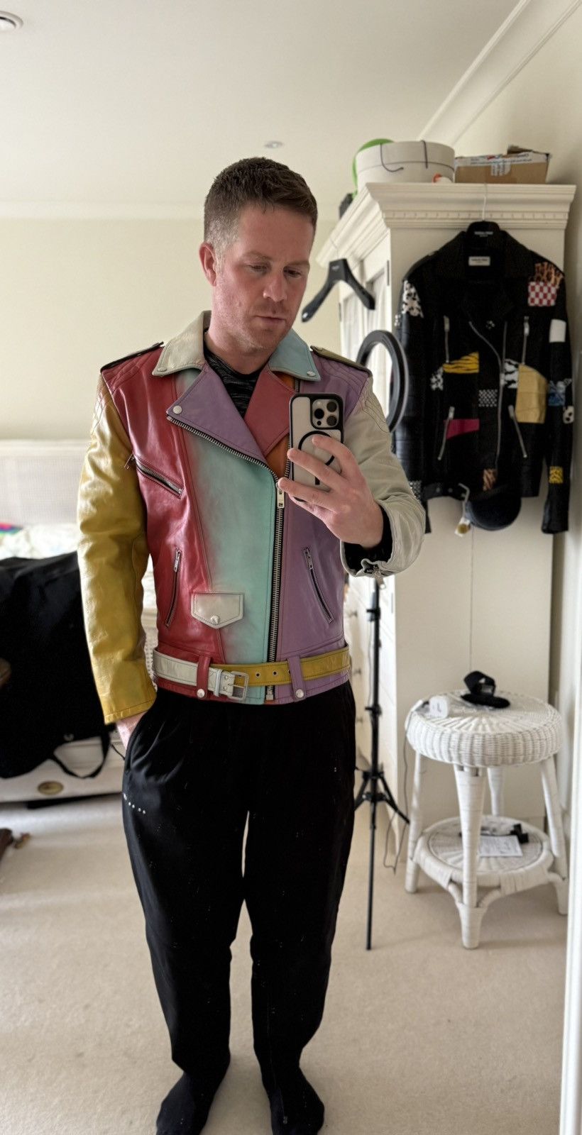 Celine $6.4k FW21 Celine multicolour leather biker jacket couture Size US L / EU 52-54 / 3 - 8 Thumbnail