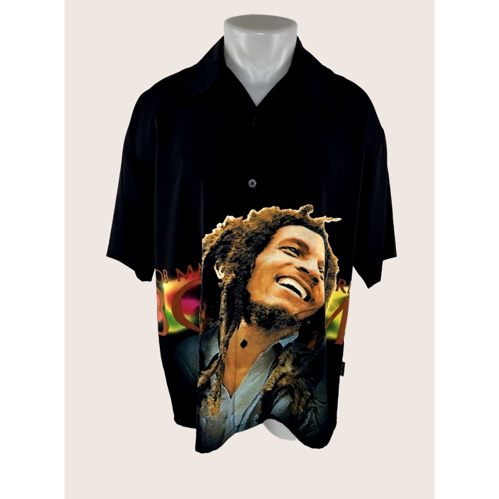 Vintage BOB MARLEY DRAGONFLY Mens L Shirt Black Short Sleeve Collared Button-Up Size US L / EU 52-54 / 3 - 1 Thumbnail