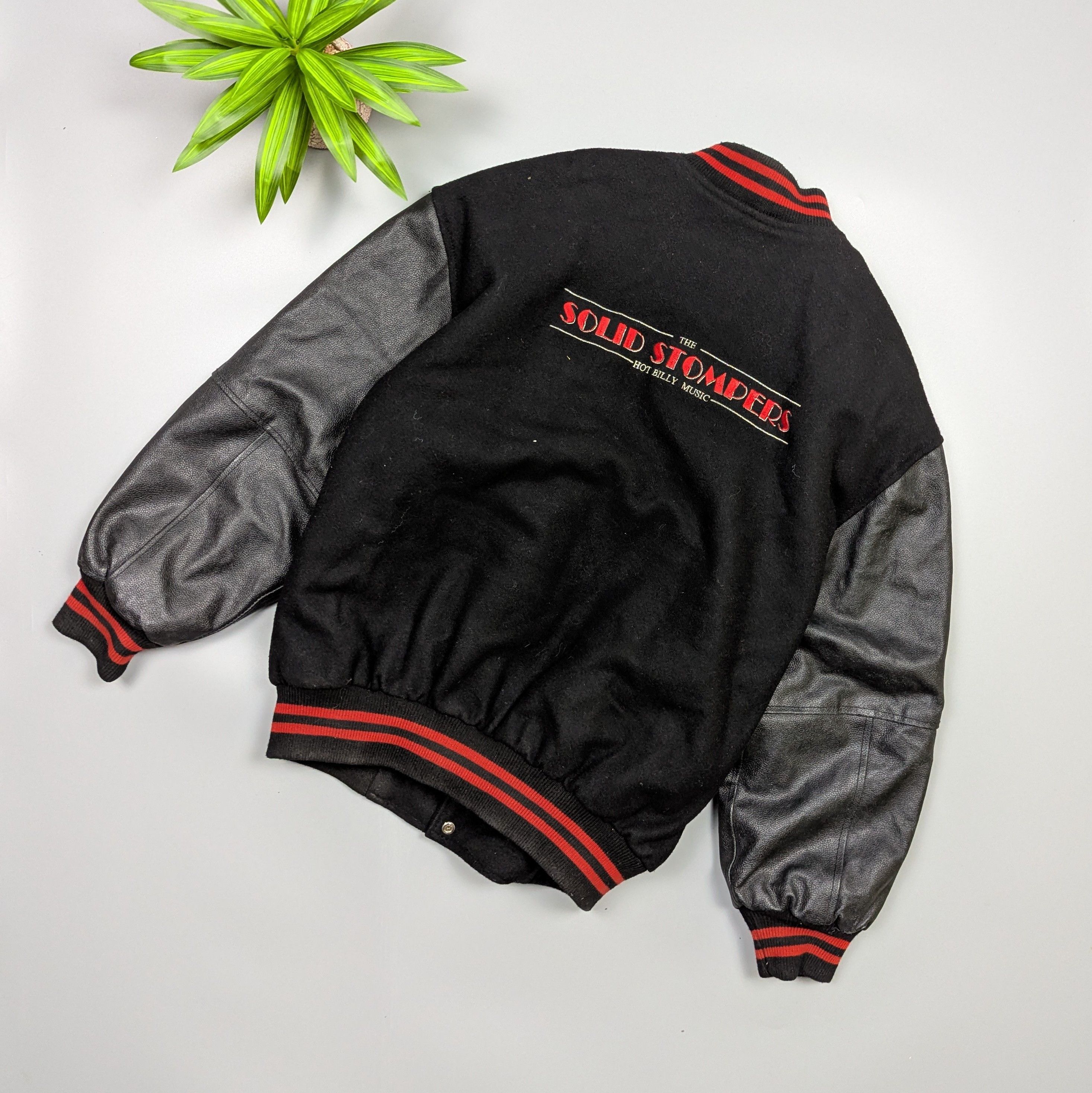 Vintage Rockabilly VTG 80s Wool Leather Black Bomber Varsity Jacket Size US L / EU 52-54 / 3 - 16 Thumbnail