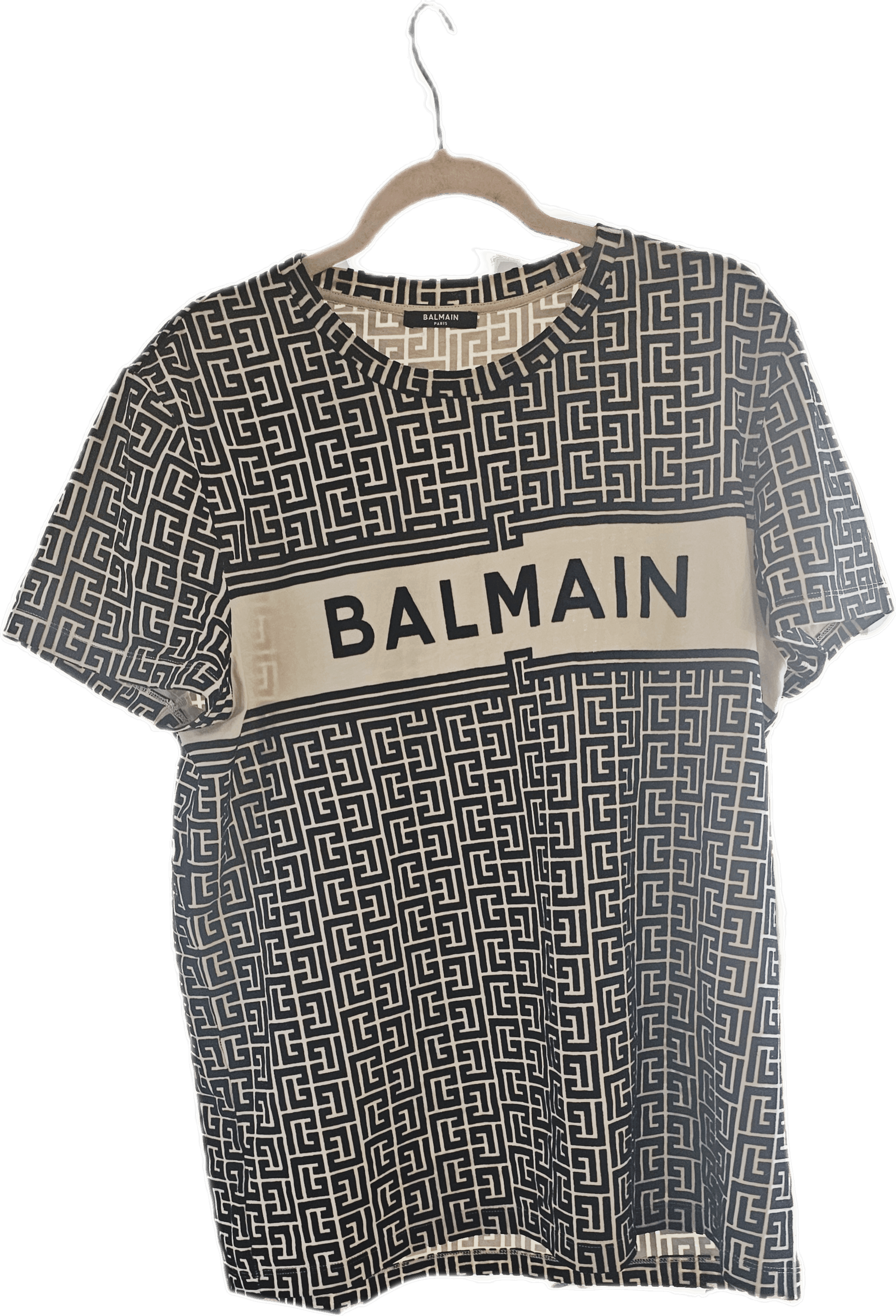 Balmain ◇LIKE NEW◇ BALMAIN Organic Cotton Flocked Monogram SS Tee Size US XL / EU 56 / 4 - 8 Thumbnail