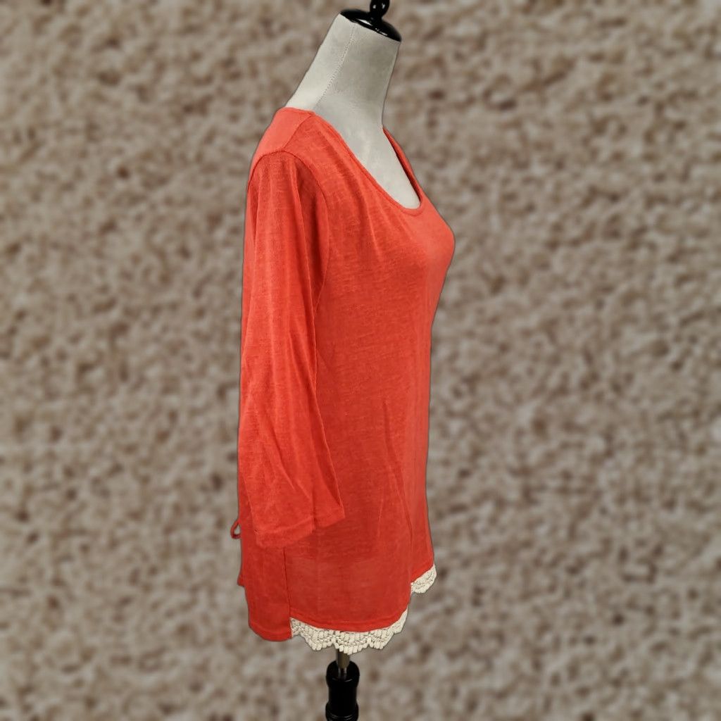 Vintage Womens Lace Up Back Top 1XL Crochet Lace Hem Accent Coral Orange Size XL / US 12-14 / IT 48-50 - 1 Thumbnail