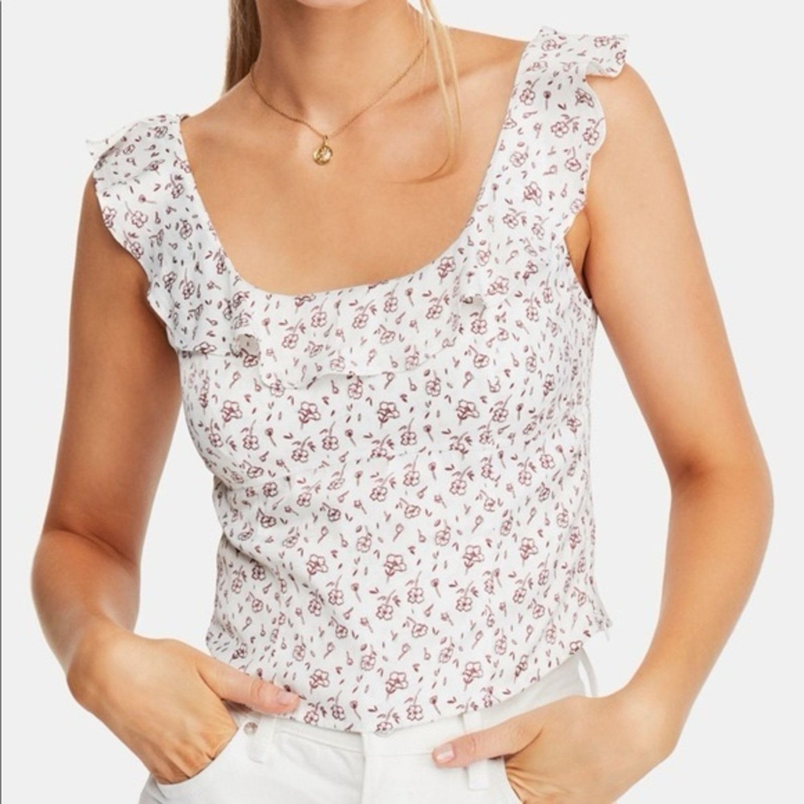 Free People Free People Floral Smocked Ruffle Trim TankTop Womens Medium Size M / US 6-8 / IT 42-44 - 4 Thumbnail