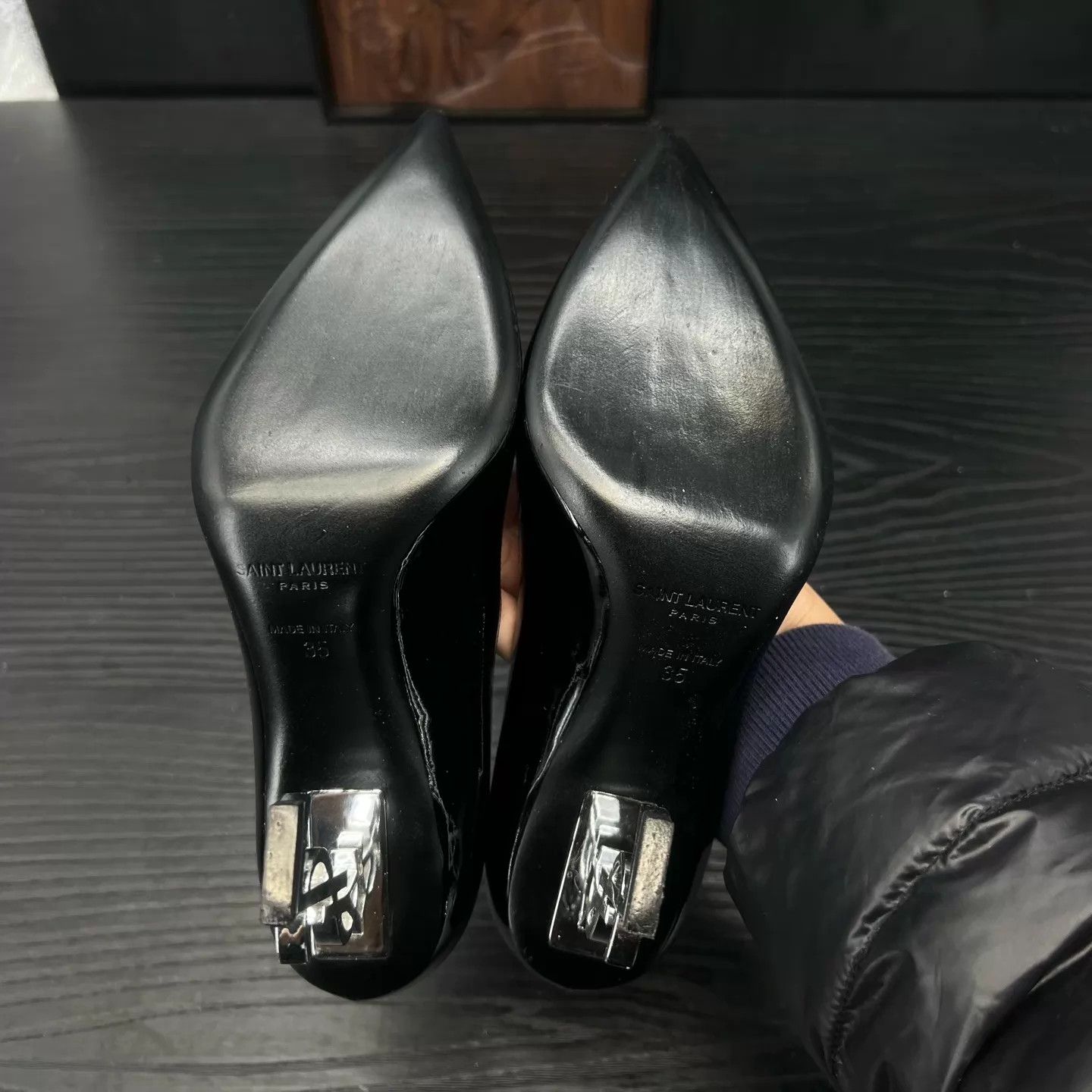 Yves Saint Laurent YSL Patent Leather Heels Black & Silver 35 Like New With Box Size US 4.5 / IT 34.5 - 8 Thumbnail