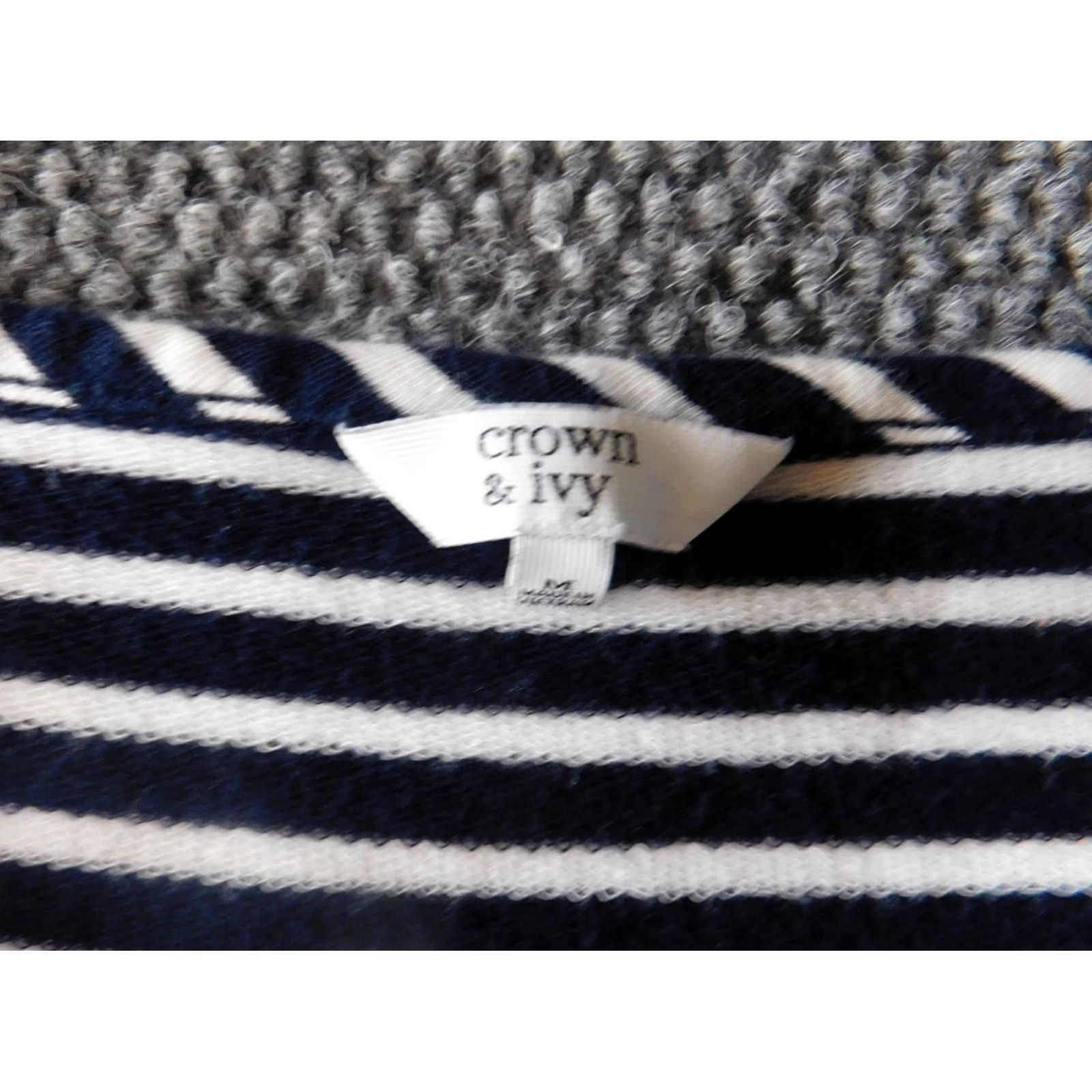 Vintage Crown & Ivy Blouse Womens M Blue Striped Off the Shoulder Pullover Lightweight Stretch Casual Regular Long Sleeve Shirt Size M / US 6-8 / IT 42-44 - 4 Thumbnail