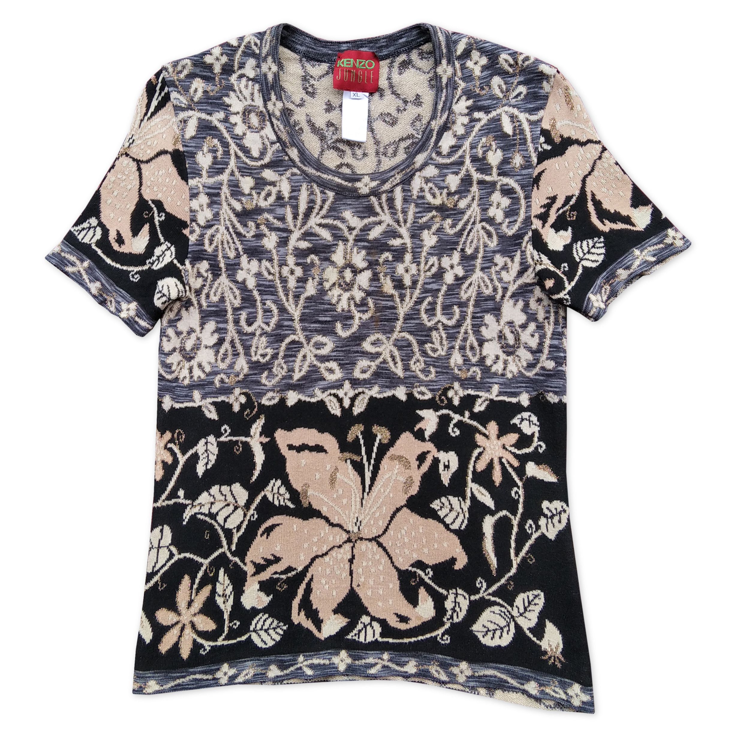 Kenzo KENZO Jungle Gold Floral Pattern Knit T-Shirt Size M / US 6-8 / IT 42-44 - 1 Thumbnail