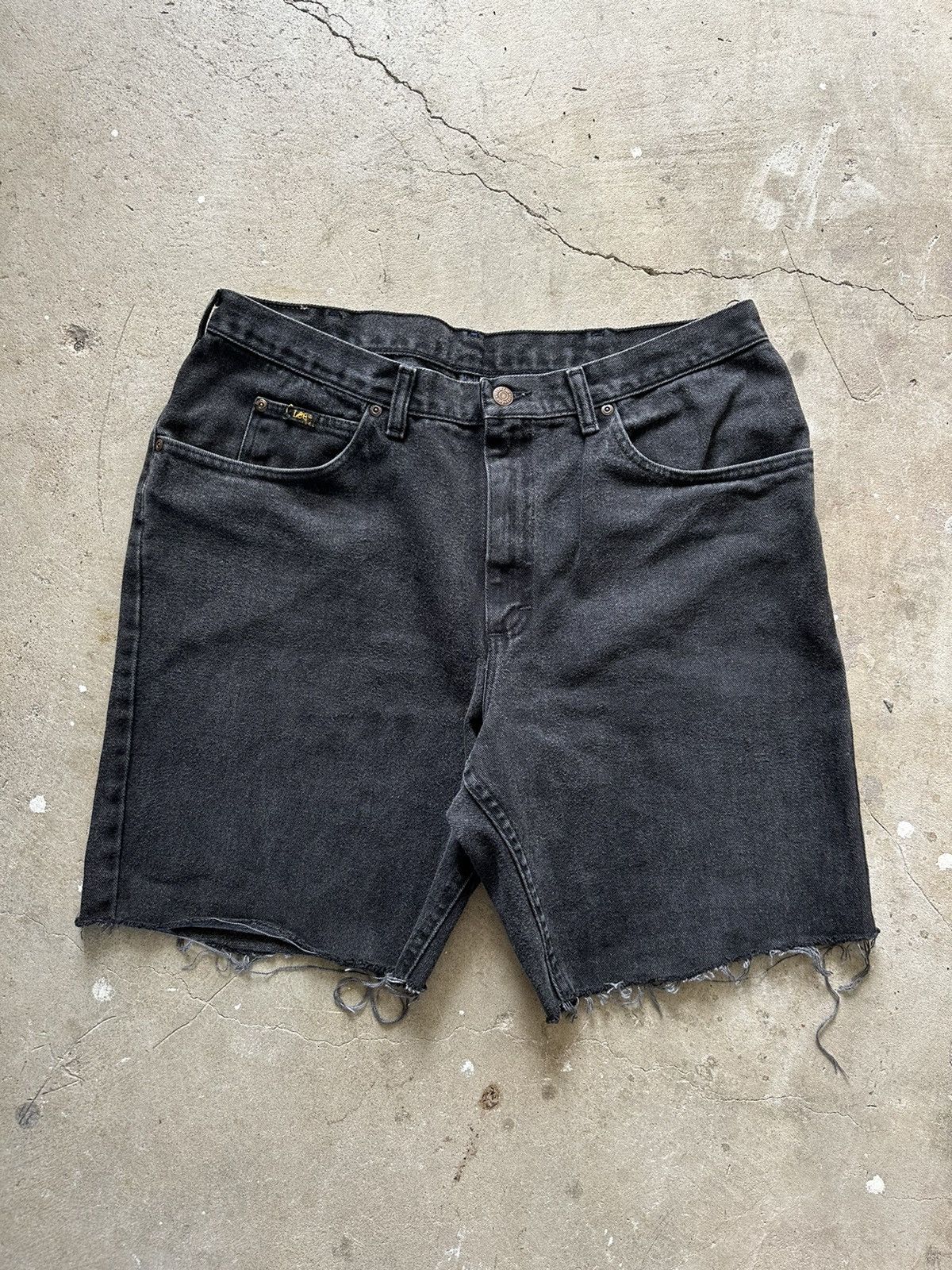 Vintage 90s Vintage Lee Cut Off Jorts Faded Black Baggy Denim Shorts ...