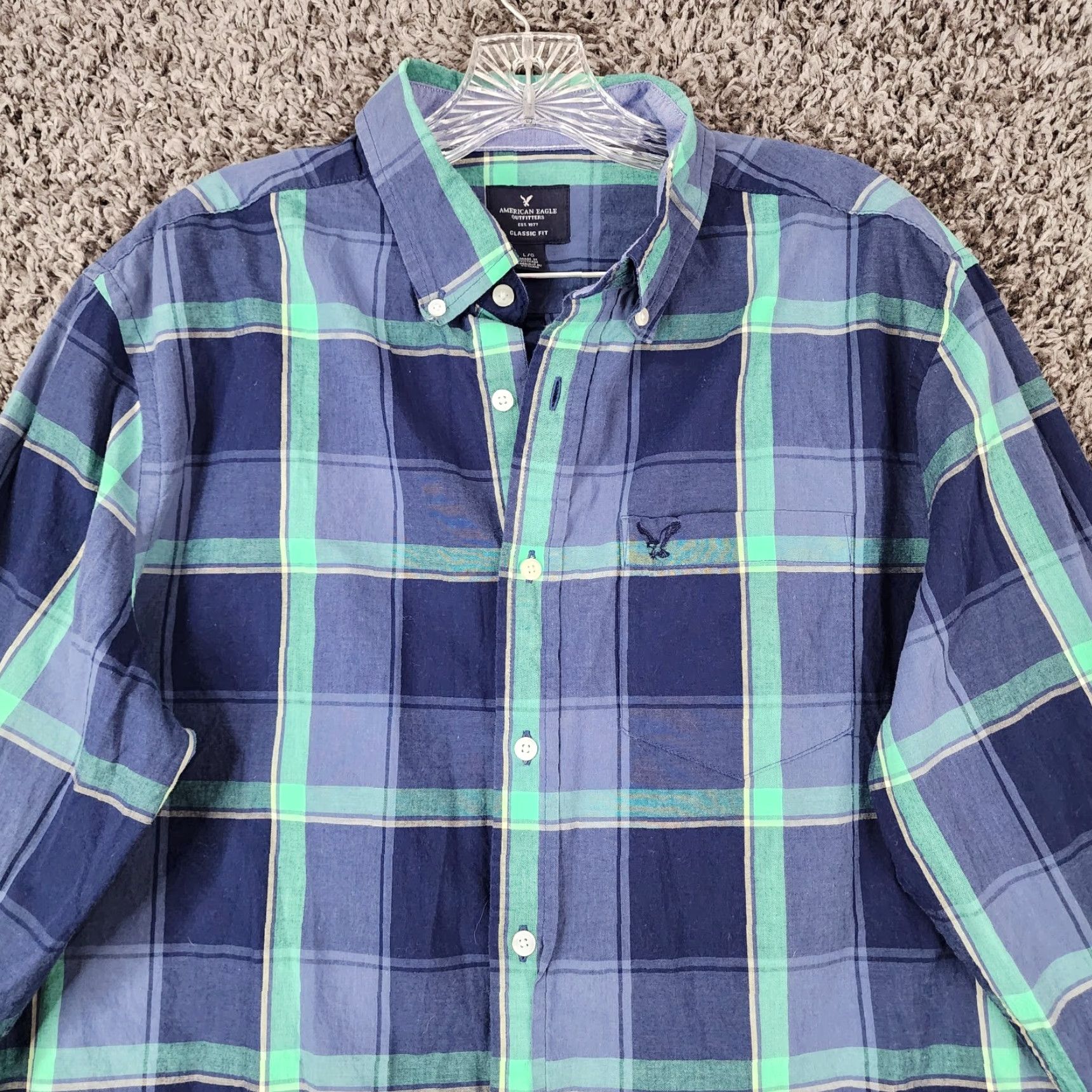 American Eagle Outfitters American Eagle Shirt Mens Large Blue Plaid Long Sleeve Button Up Classic Size US L / EU 52-54 / 3 - 3 Thumbnail