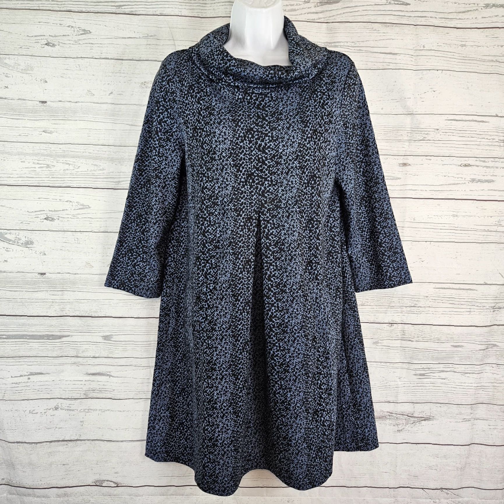 Vintage Tyler Boe Womens Dress Cowl Neck 3/4 Sleeve Sz Medium Blue Black Size M / US 6-8 / IT 42-44 - 2 Thumbnail
