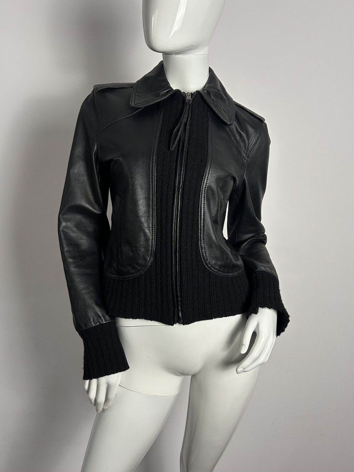 Other French designed vintage black knitted leather bomber jacket Size S / US 4 / IT 40 - 4 Thumbnail