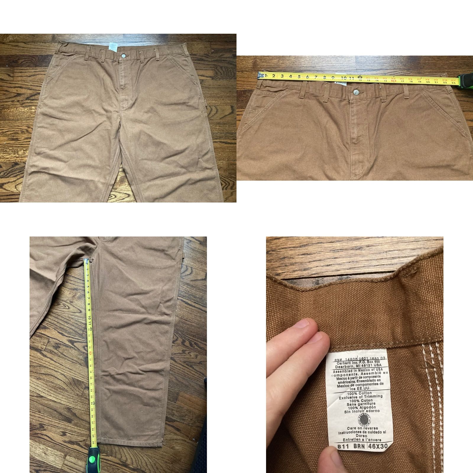 Carhartt VINTAGE Carhartt Pants Mens 46x30 Dungaree Brown Canvas Workwear Carpenter Straight Inseam 30 USA Washed Duck B11 BRN Size US 30 / EU 46 - 8 Thumbnail