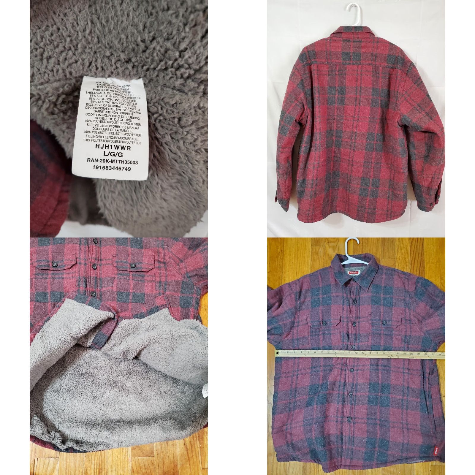 Wrangler Wrangler Shacket Flannel Button-Up Red Dark Gray L Large Size US L / EU 52-54 / 3 - 8 Thumbnail
