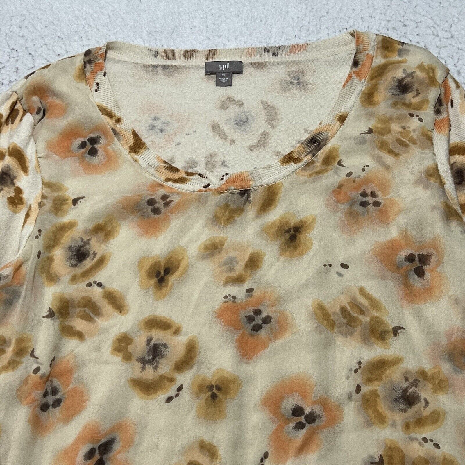 J. Jill J. Jill Silk Overlay Crewneck Sweater Floral Orange Pullover Size XL / US 12-14 / IT 48-50 - 2 Thumbnail