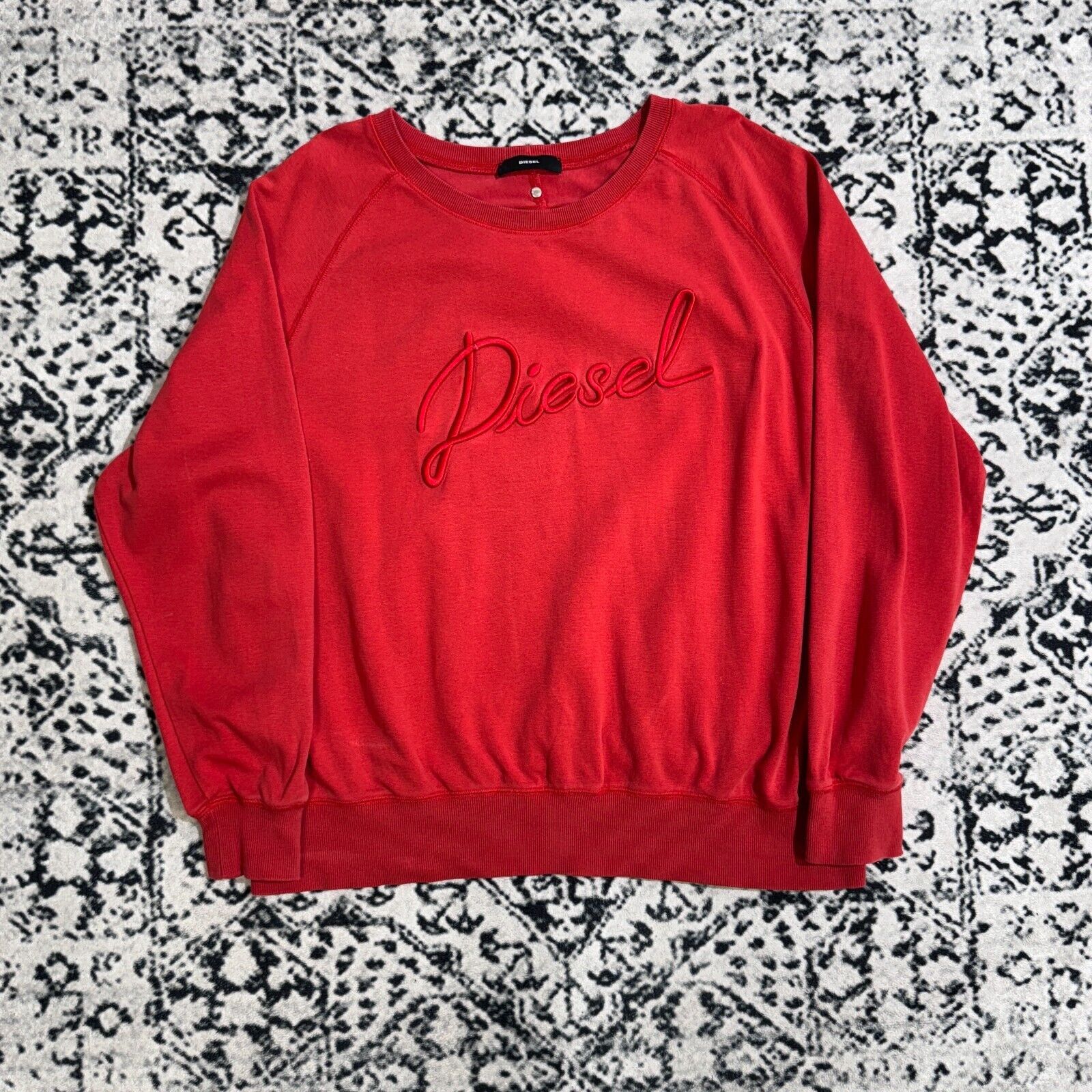 Vintage Diesel Red Cotton Crewneck Size L 90s Spellout Logo