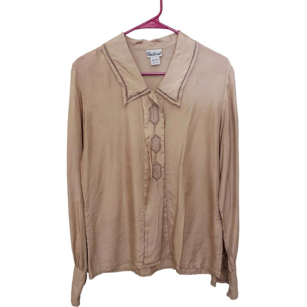 Designer CT210 Ladies Vintage 100% Silk Gailord Button Down Shirt 6 Size M / US 6-8 / IT 42-44 - 1 Thumbnail
