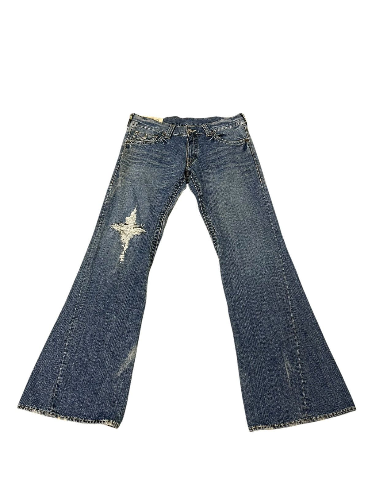 Japanese Brand Flare Jeans Rush Hour Distress Denim Boot Cut 2🟦2 Size US 35 - 2 Thumbnail