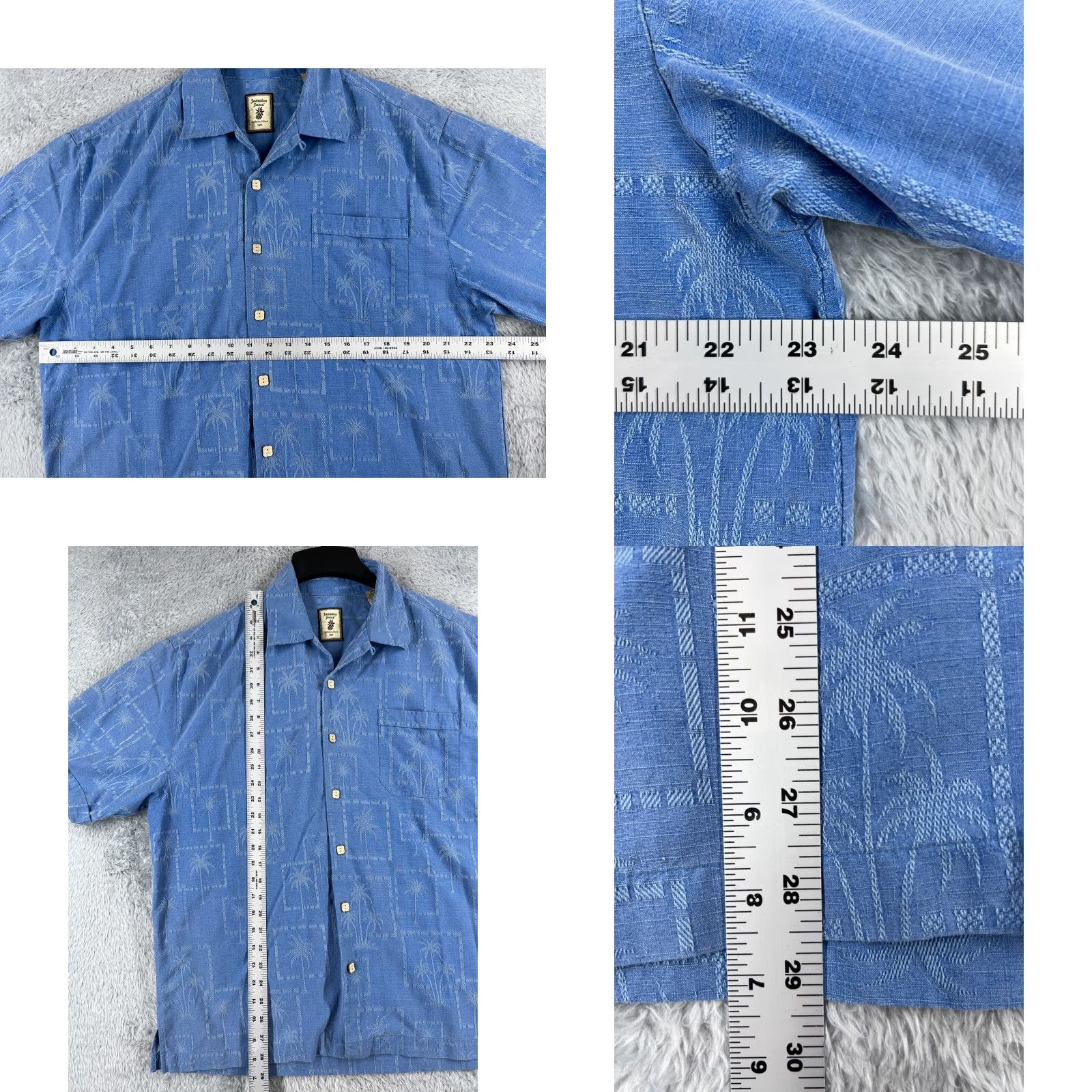 Vintage Jamaica Jaxx Shirt Men Large Blue Palm Tile Button Up Pocket Hawaiian 100% Silk Size US L / EU 52-54 / 3 - 8 Thumbnail