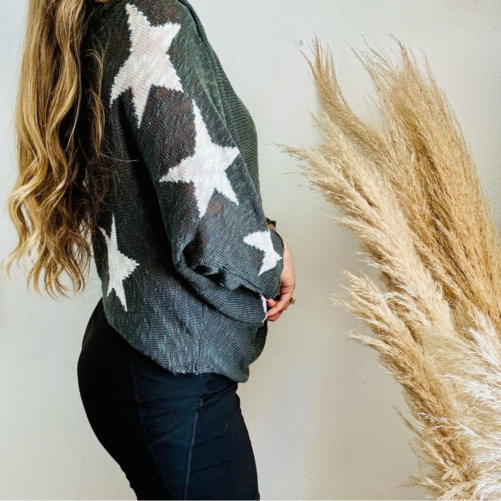 Nordstrom WISHLIST Grey Gray White Stars Bold Chunky Pullover Sweater Size M / US 6-8 / IT 42-44 - 4 Thumbnail