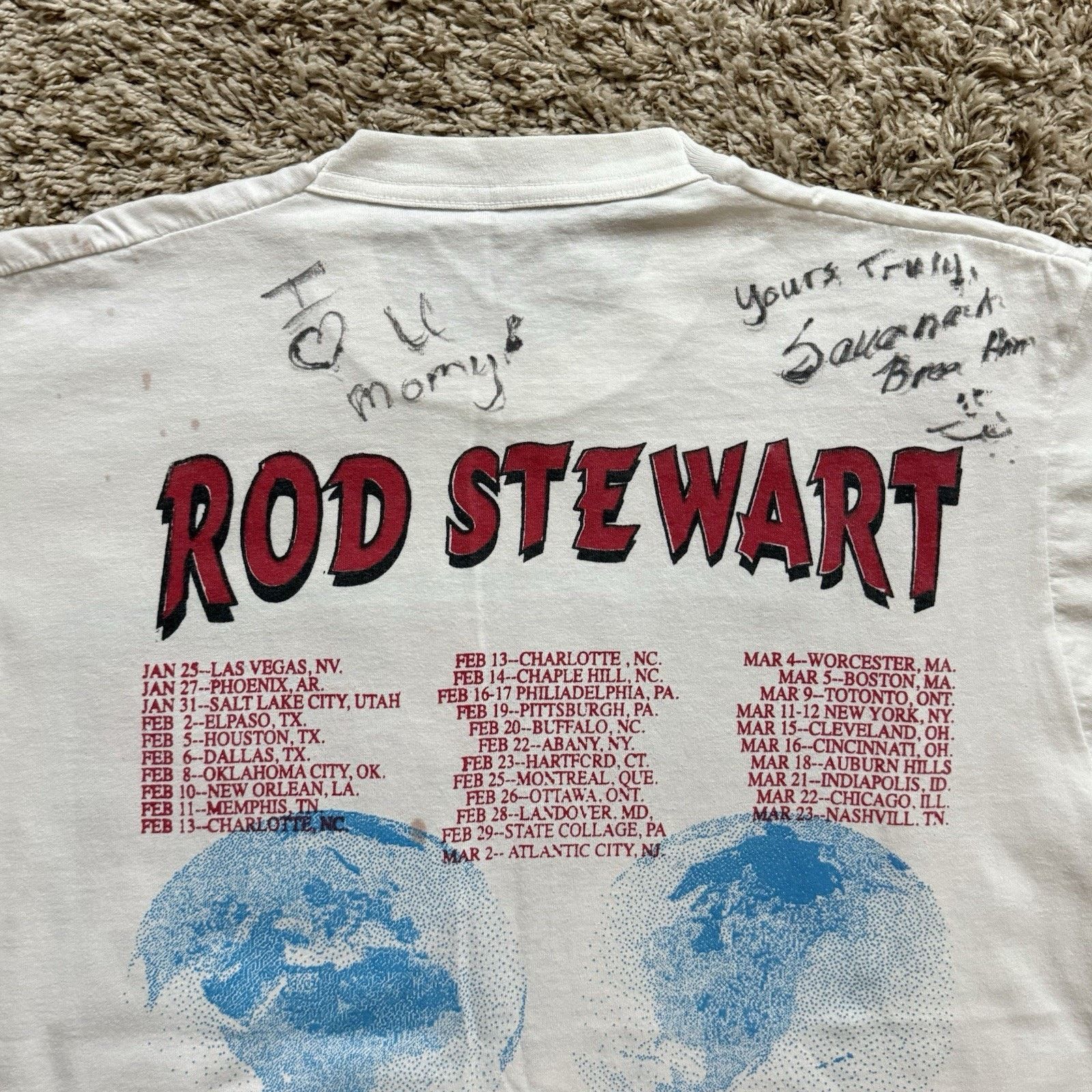 Vintage Vintage 1996 Rod Stewart World Tour White T-Shirt Distressed Size US L / EU 52-54 / 3 - 9 Thumbnail