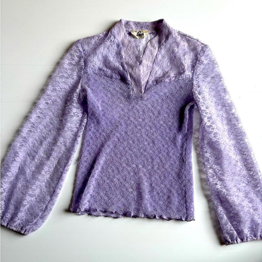 Designer Vintage coquette Light Purple Lace Top Size S / US 4 / IT 40 - 1 Thumbnail