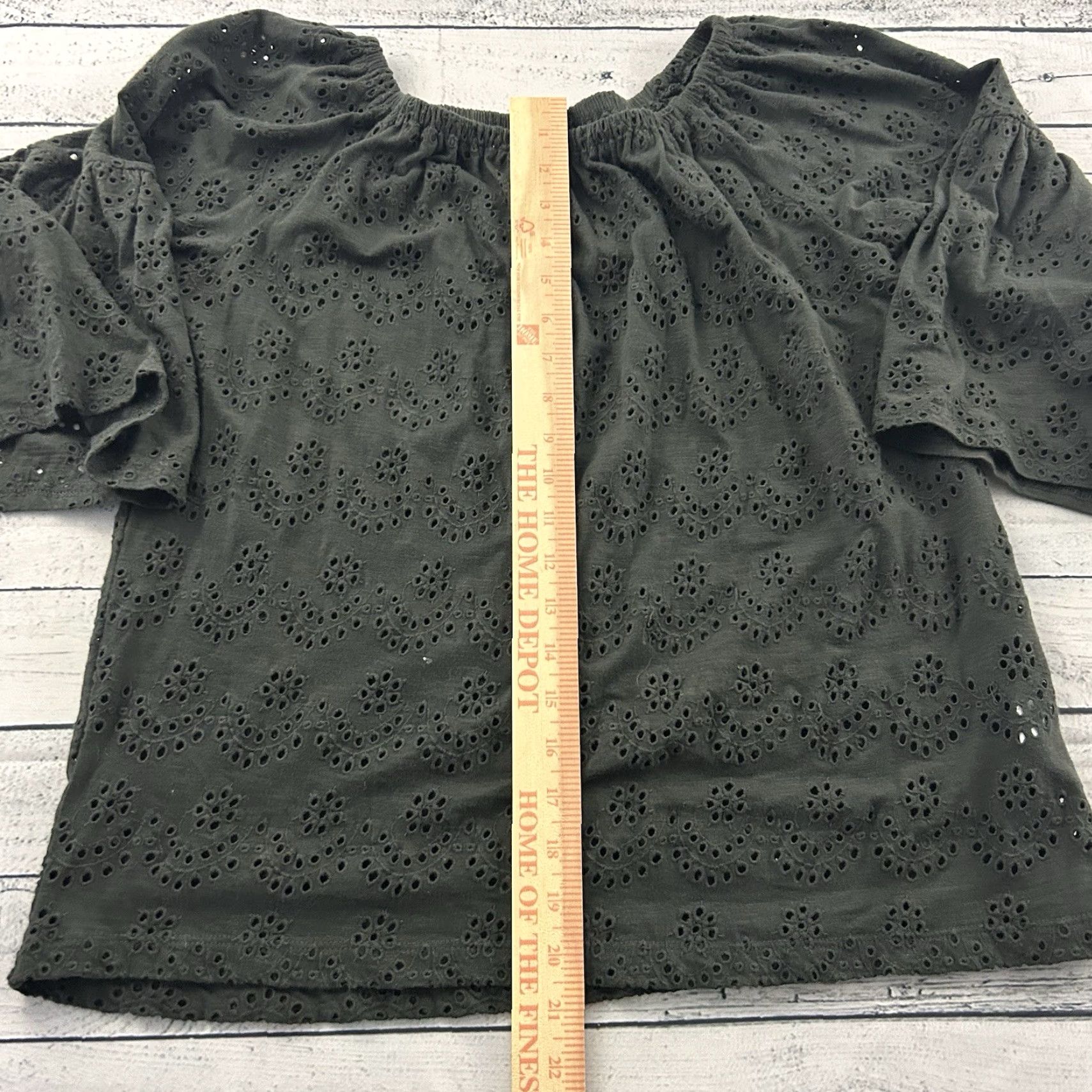 Lucky Brand Lucky Brand 3/4 Sleeve Off The Shoulder Eyelet Top Women's M Gray Shirt Blouse Indoor Womens Size M / US 6-8 / IT 42-44 - 3 Thumbnail