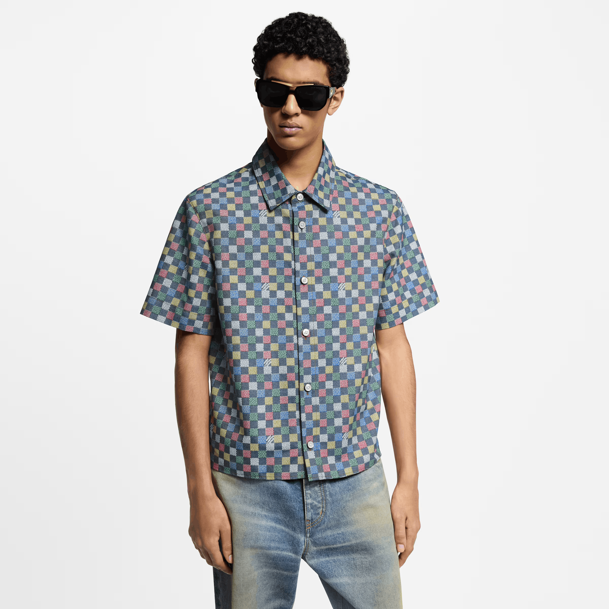 Damier Chambray Short-Sleeved Shirt