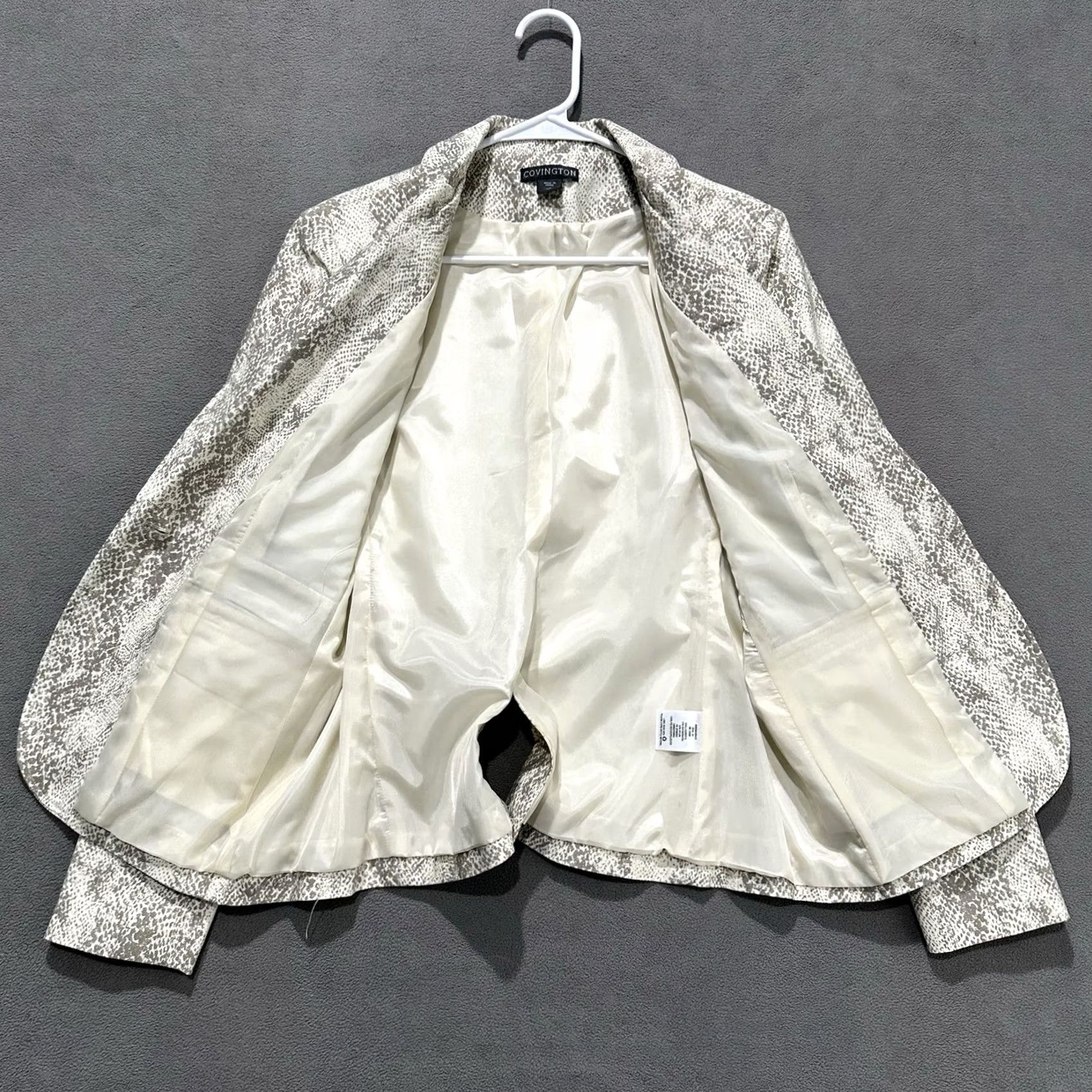 Skin VINTAGE Covington Blazer Womens Large Beige Snake Print One-Button Office Rayon Size L / US 10 / IT 46 - 3 Thumbnail