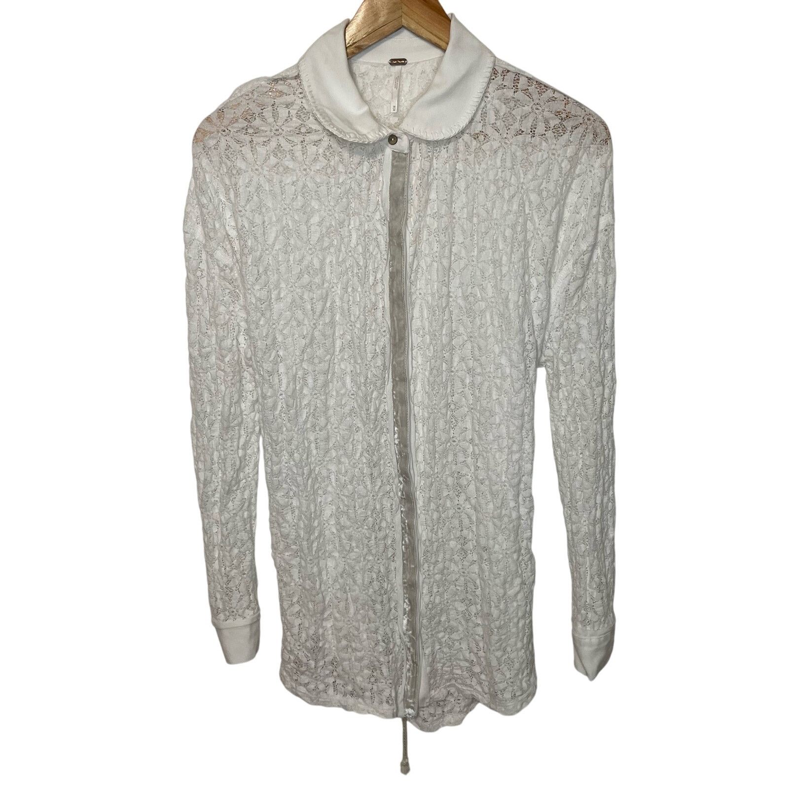 Free People Free People White Tunic Top M Lace Long Sleeve Button Front Size M / US 6-8 / IT 42-44 - 1 Thumbnail