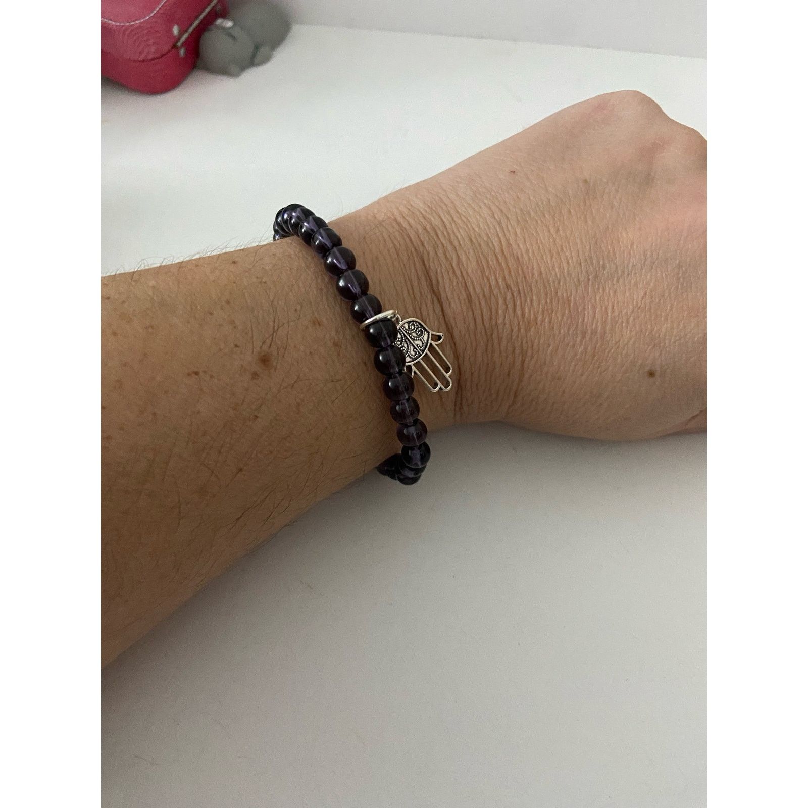Handmade Handmade purple glass bead hamsa bracelet Size ONE SIZE - 1 Thumbnail
