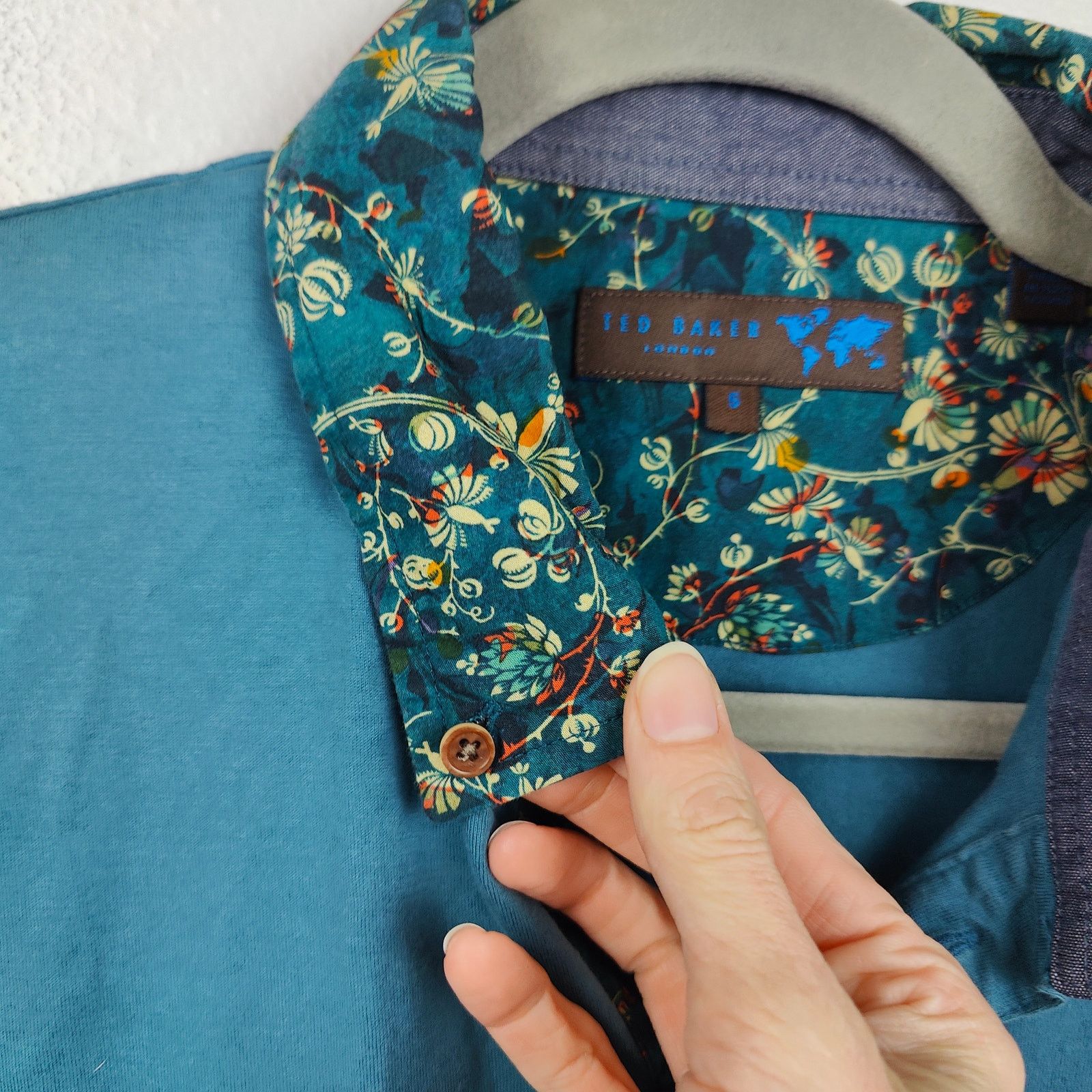 Ted Baker Ted Baker Polo Shirt Mens XXL 5 Floral Collar Teal Blue Size US XXL / EU 58 / 5 - 3 Thumbnail