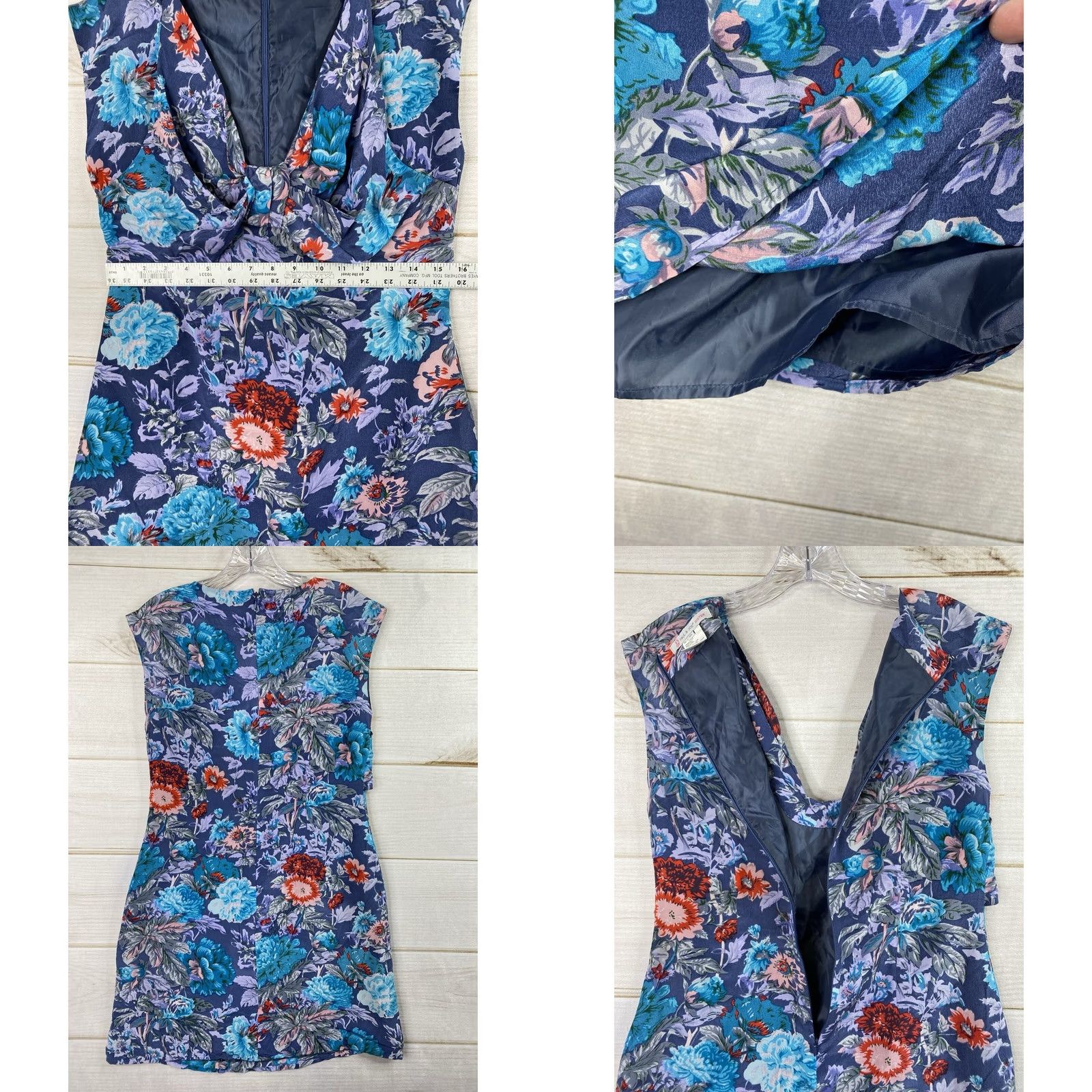 Paul & Joe Paul & Joe Sister Dress Womens 38 M/6 Blue Floral 100% Silk Deep V Neck Boho Sleeveless Knee Length Dress Mens Womens Girls Boys Size M / US 6-8 / IT 42-44 - 8 Thumbnail