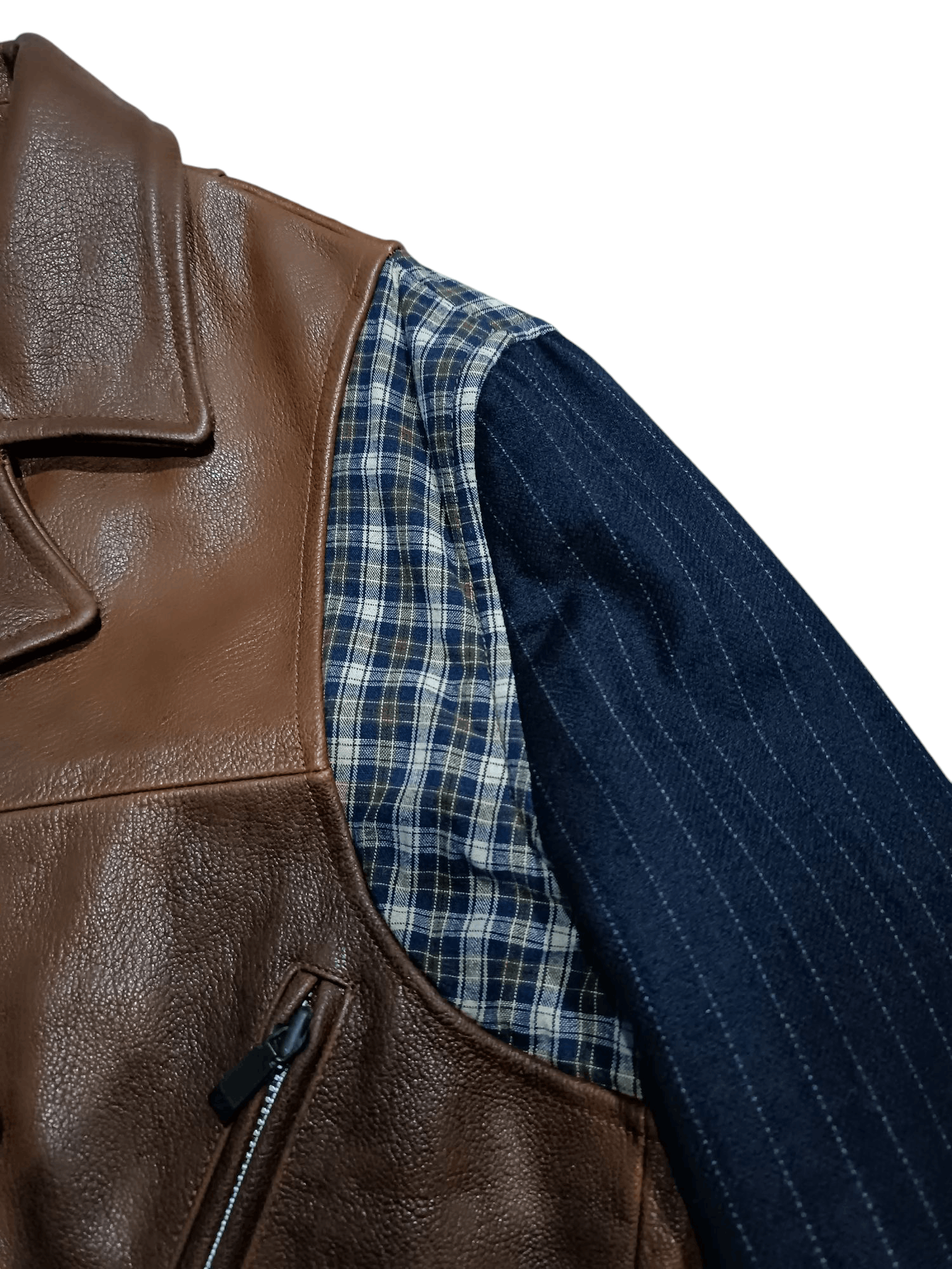 Leather × Other Brown Leather Combine Polyester Peacoat Double Breasted Size US L / EU 52-54 / 3 - 8 Thumbnail