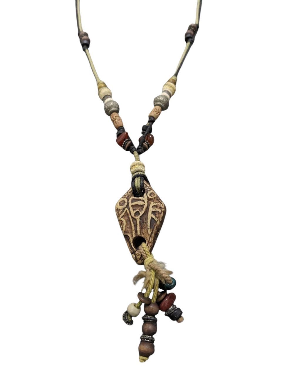 Native TRIBAL DOLPHIN BOHO STYLE CORD NECKLACE WITH CARVED PENDANT Size ONE SIZE - 2 Thumbnail
