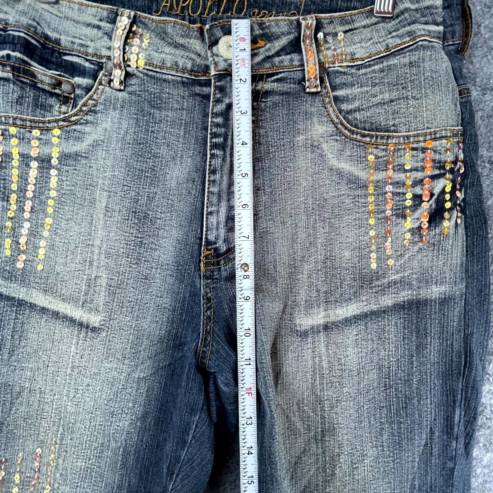 Apollo Apollo Jeans Women 15/16 Blue Sequin High Rise Bootcut Y2K Size 38" / US 16 / IT 52 - 7 Thumbnail