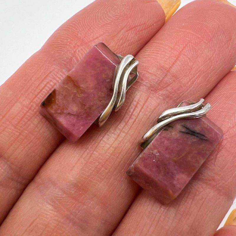 Sterling Silver Sterling Silver 925 Rhodonite Stud Earrings Handmade Size ONE SIZE - 4 Thumbnail