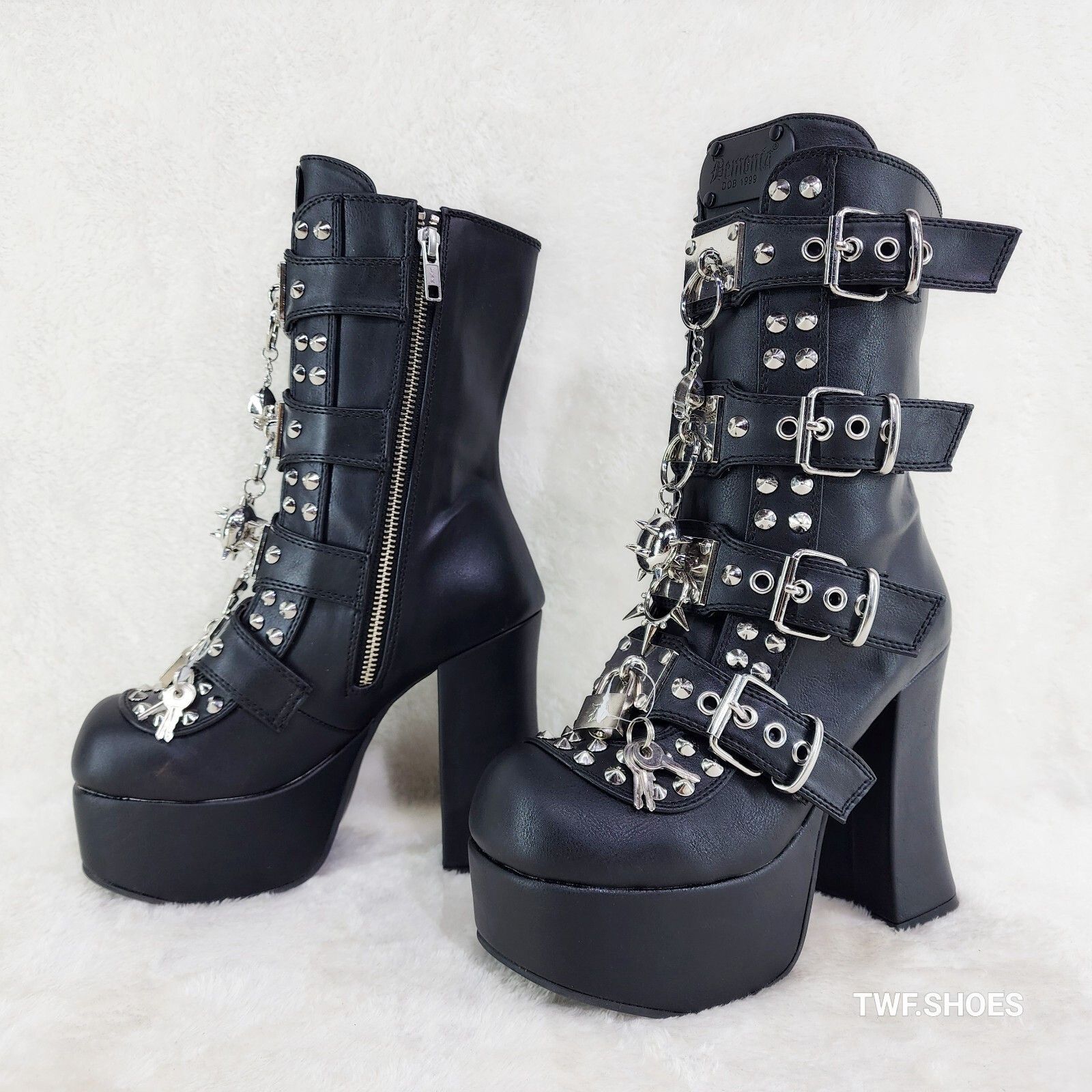 Demonia Cult DEMONIA Charade 118 Mace Charms Platform Chunky Heel Goth Mi Size US 6 / IT 36 - 1 Thumbnail