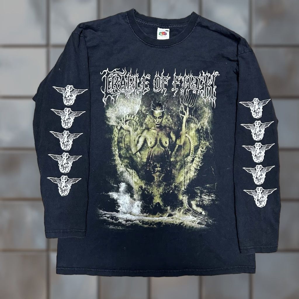 VINTAGE Cradle Of Filth Leviathans and Krakens Shirt M Black Graphic Print Men’s Long Sleeve Crew Neck Bands Metal Rock 90s Grunge Boys Mens