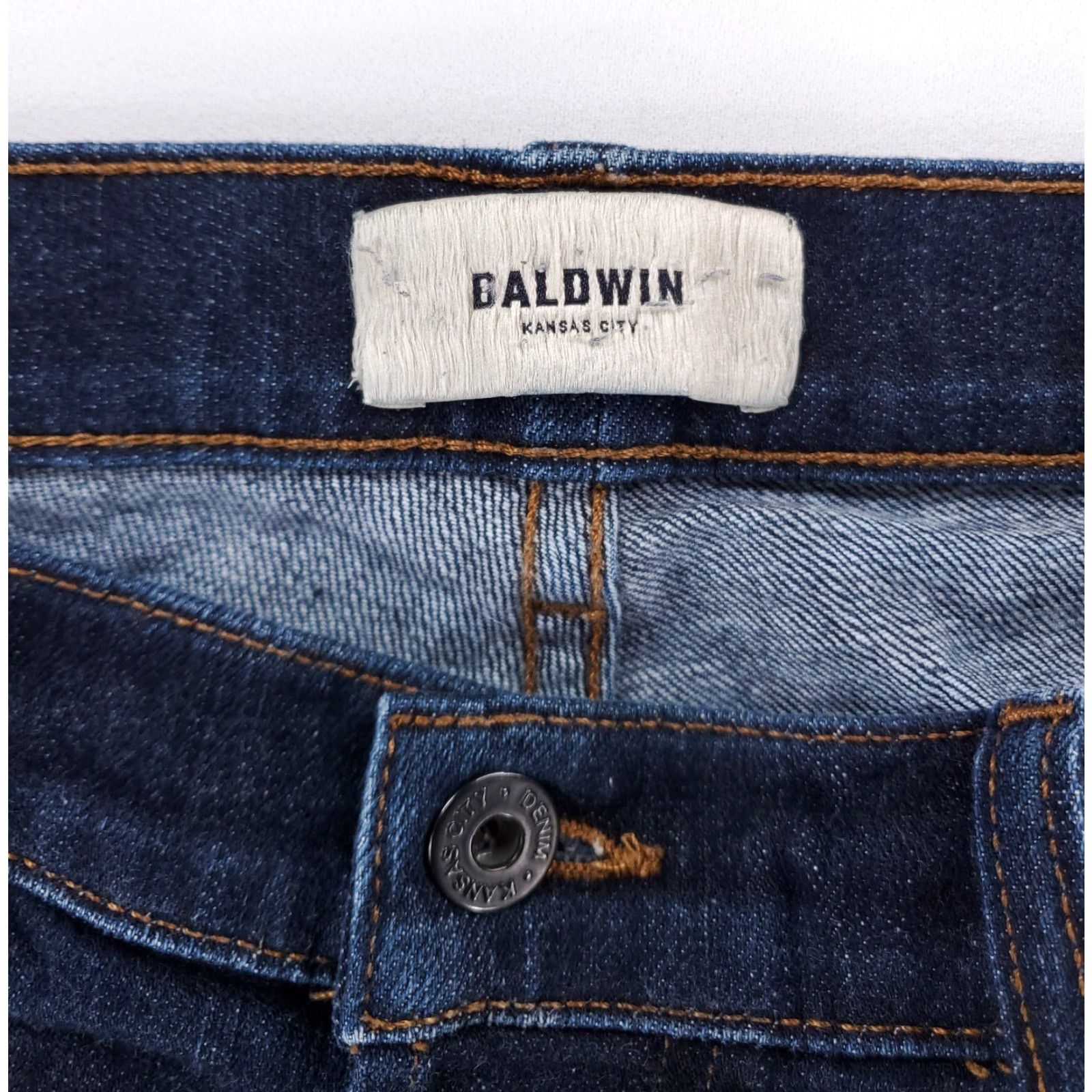 Vintage BALDWIN Jeans Navy Blue Selvedge Slim Leg 33 x 28 Mens Regular Blue 33 28 Hanley? Size US 33 - 2 Thumbnail
