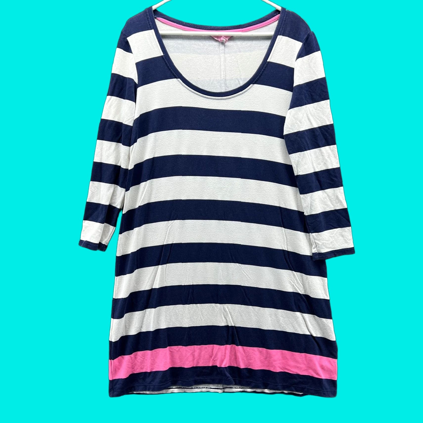 Lilly Pulitzer Lilly Pulitzer Shirt Dress Womens Medium Blue Striped Scoop Neck 3/4 Sleeve 41958 Size M / US 6-8 / IT 42-44 - 1 Thumbnail
