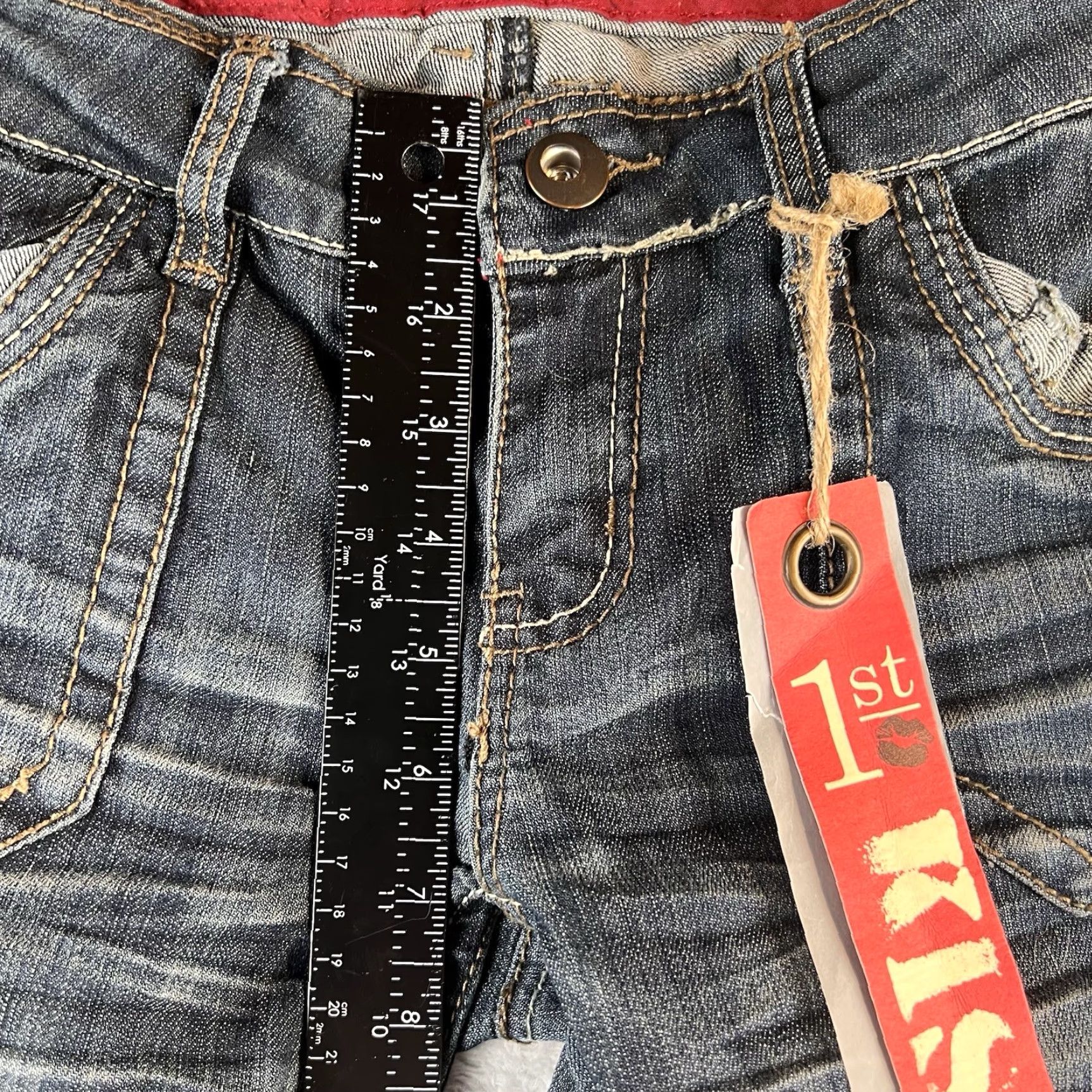 Vintage VTG 1st Kiss Jeans Bootcut Womens 5 Blue Dark Wash Distressed Y2K NWT Size 27" / US 4 / IT 40 - 4 Thumbnail