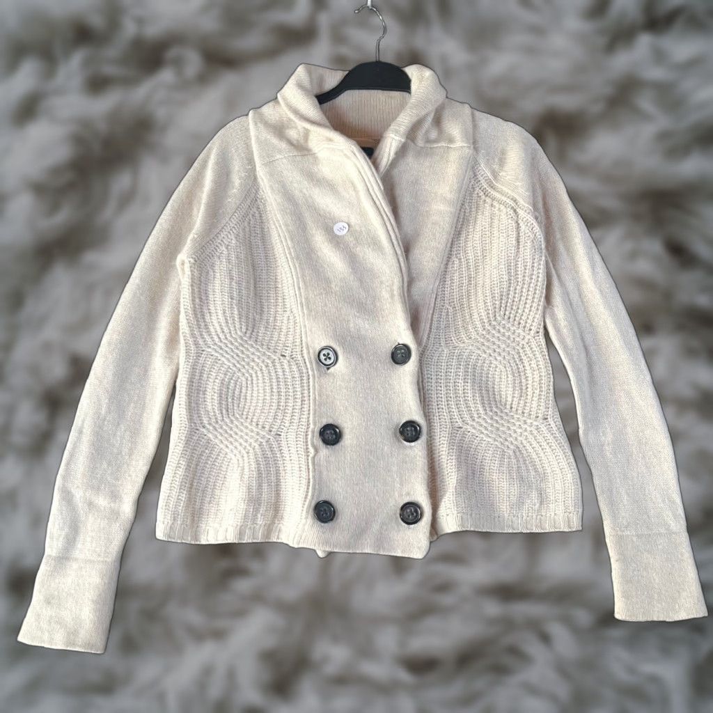 Gap Gap Womens Cardigan Sweater Wool Blend Double Breasted Shawl Collar Ivory Small S Size S / US 4 / IT 40 - 1 Thumbnail